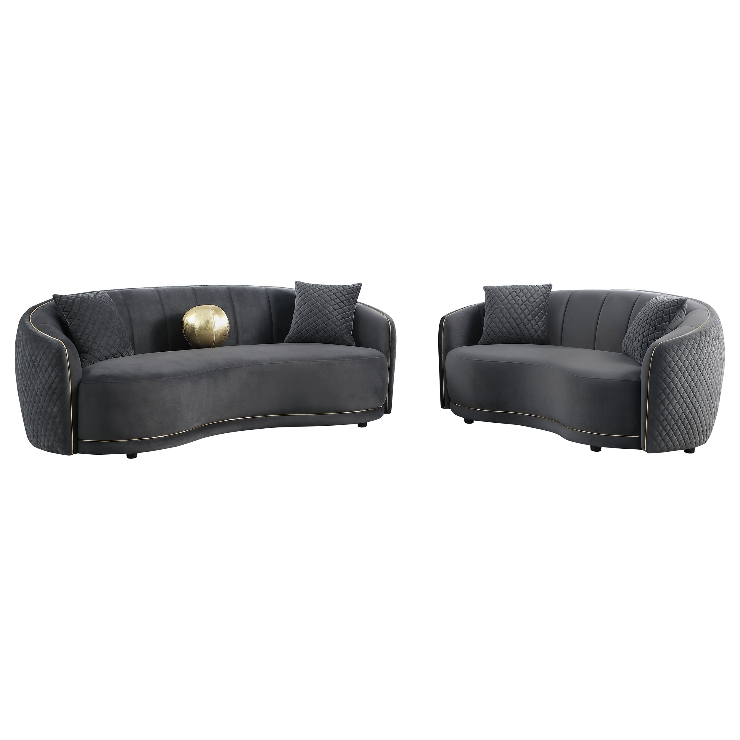 Brookside Velvet Upholstered Curved Loveseat Dark Grey — view 11