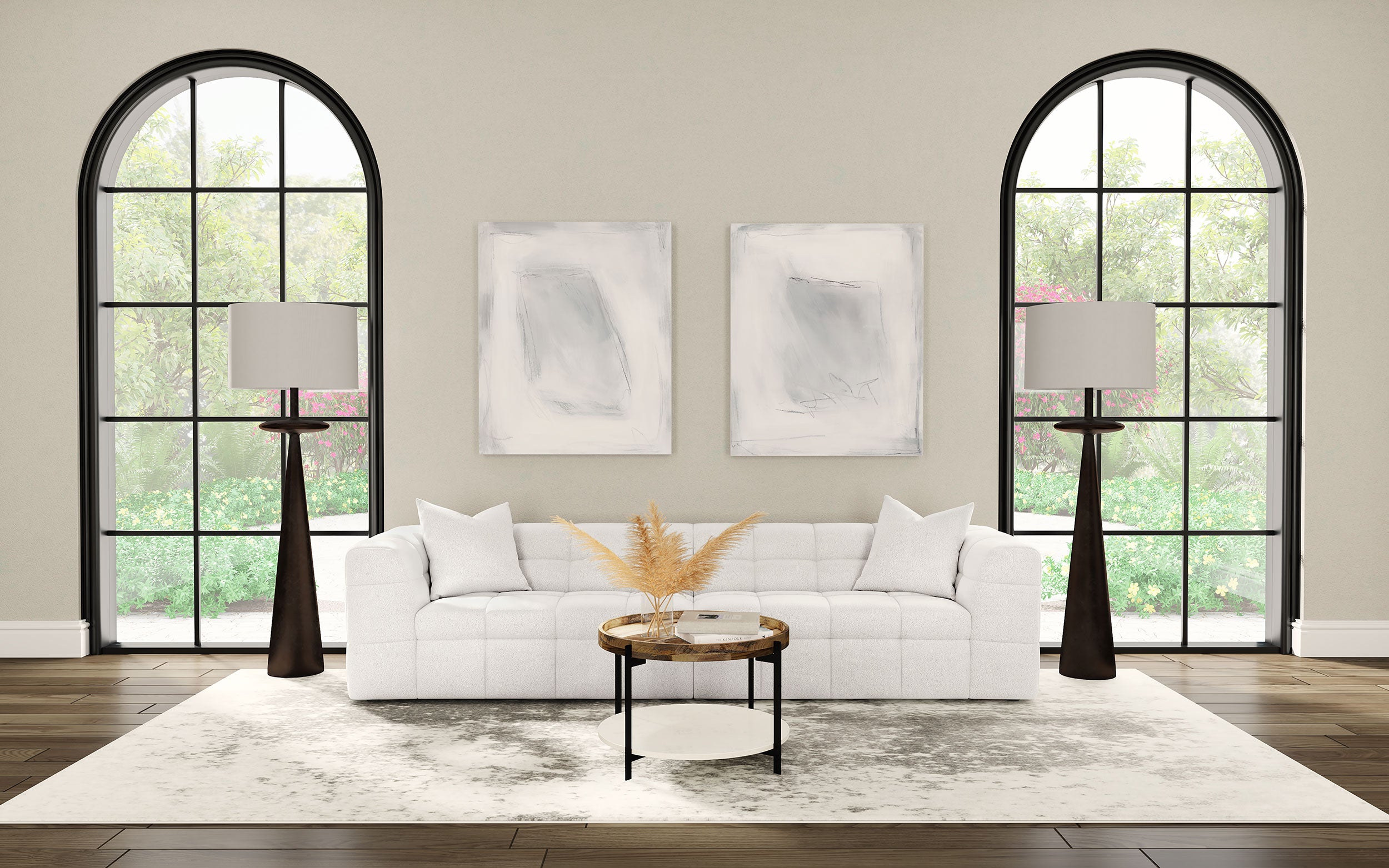 Everly Boucle Upholstered Extra Long Sofa Off White — view 2