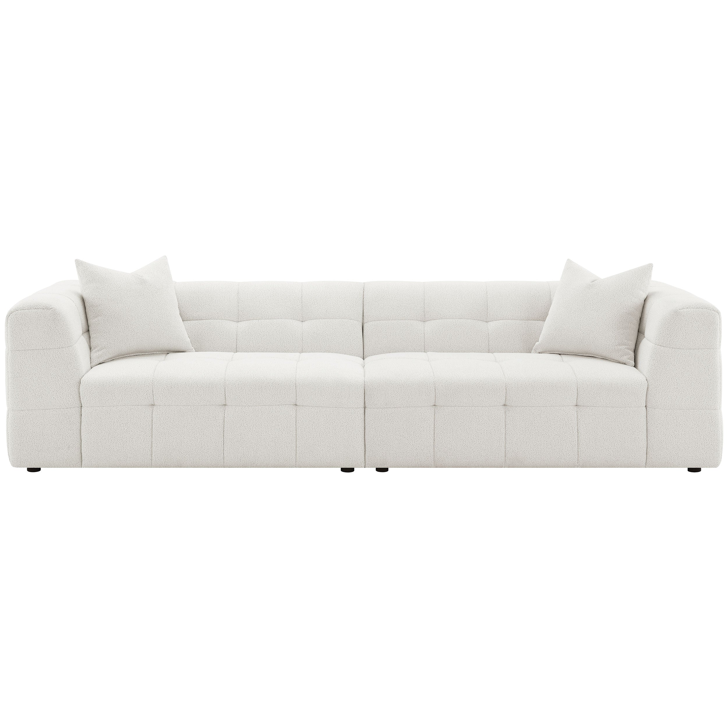 Everly Boucle Upholstered Extra Long Sofa Off White — view 3