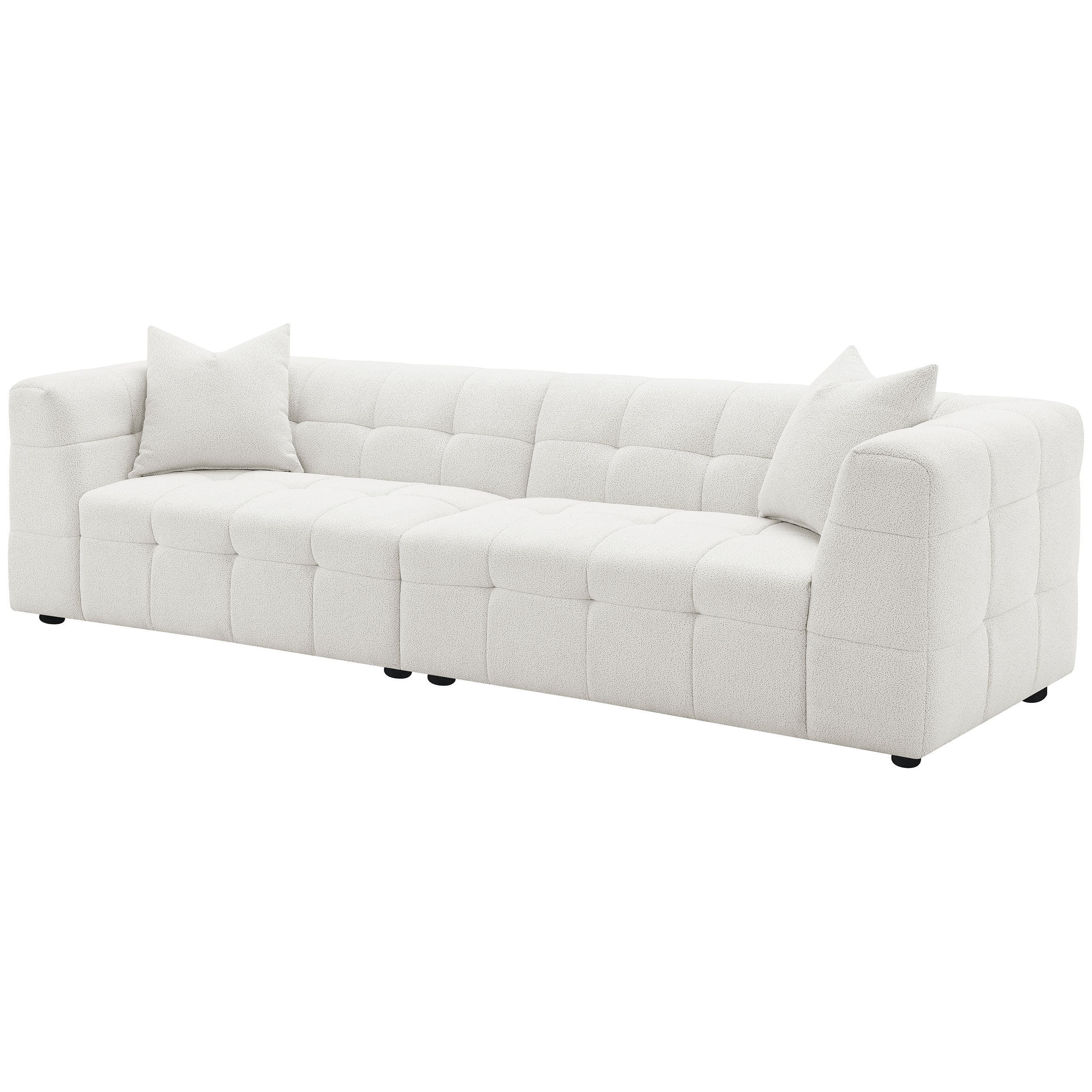 Everly Boucle Upholstered Extra Long Sofa Off White — view 4