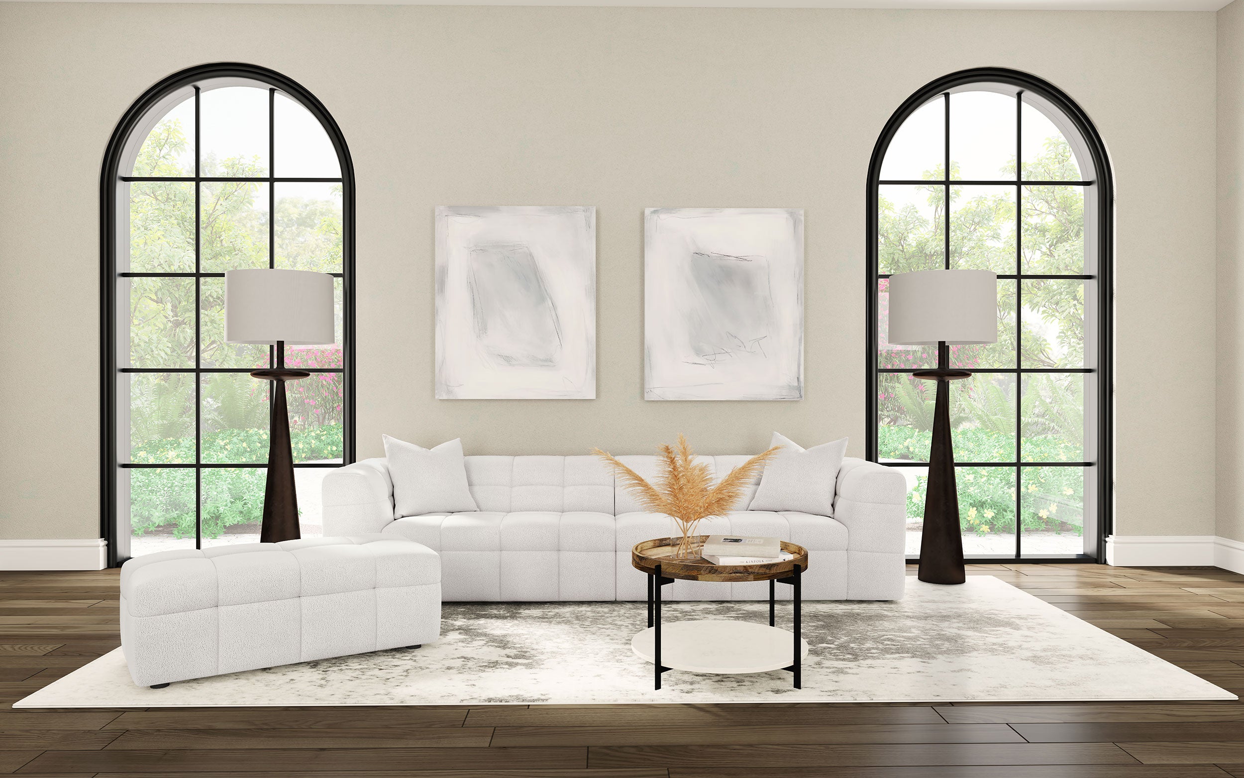 Everly Boucle Upholstered Extra Long Sofa Off White — view 14
