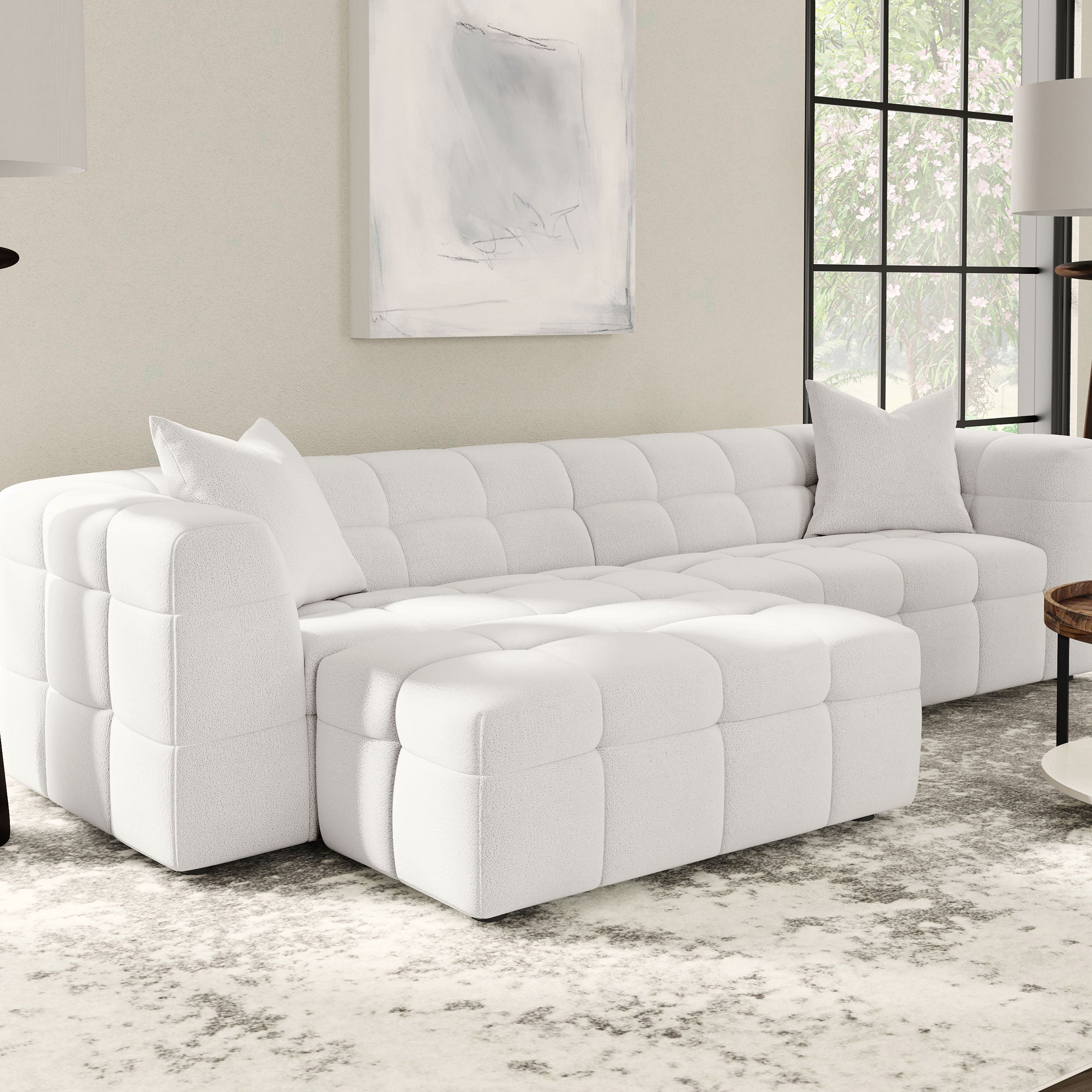 Everly Boucle Upholstered Rectangular Ottoman Off White — view 2