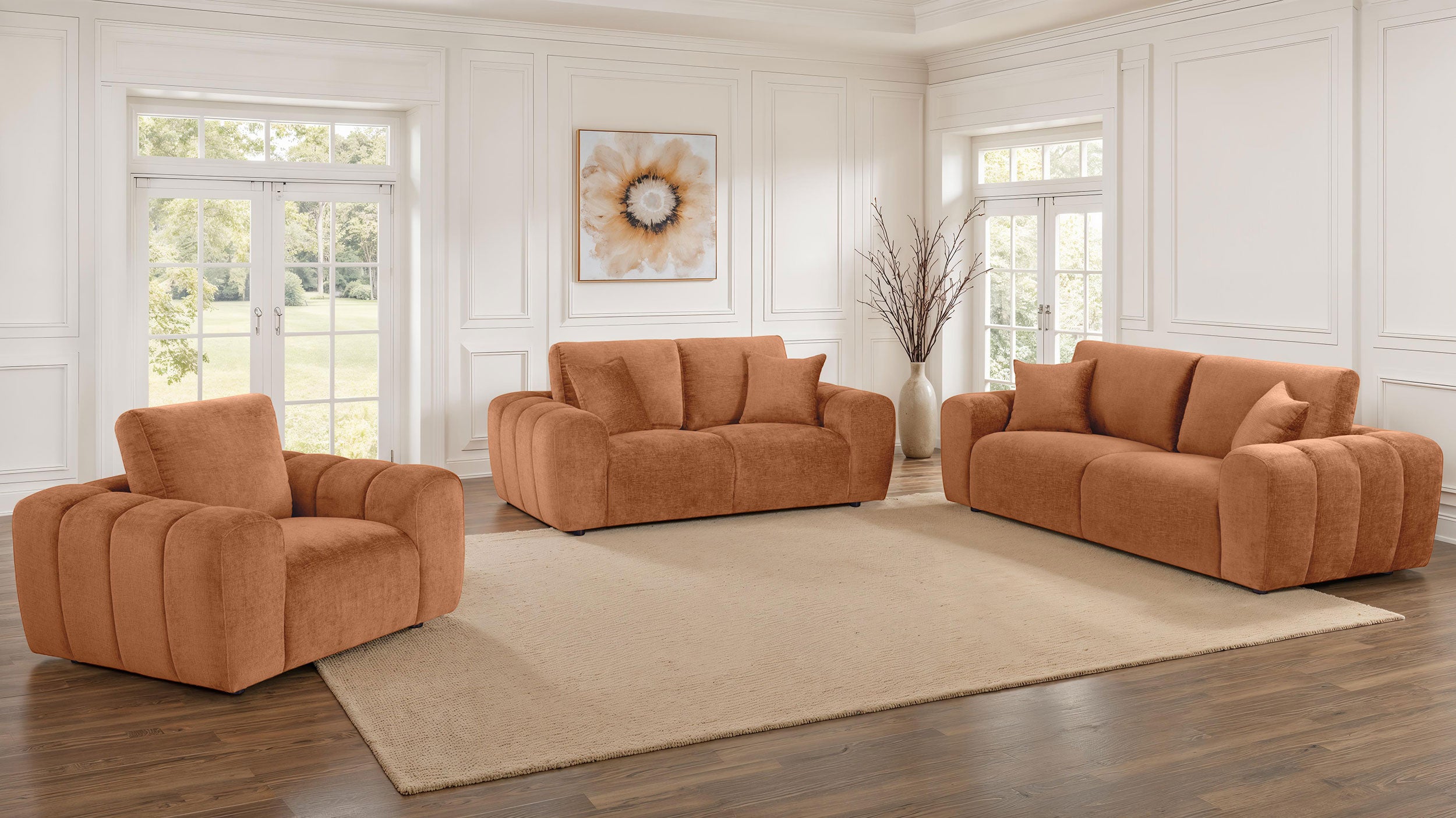 Burnett 3-piece Chenille Upholstered Sofa Set Burnt Orange — view 1