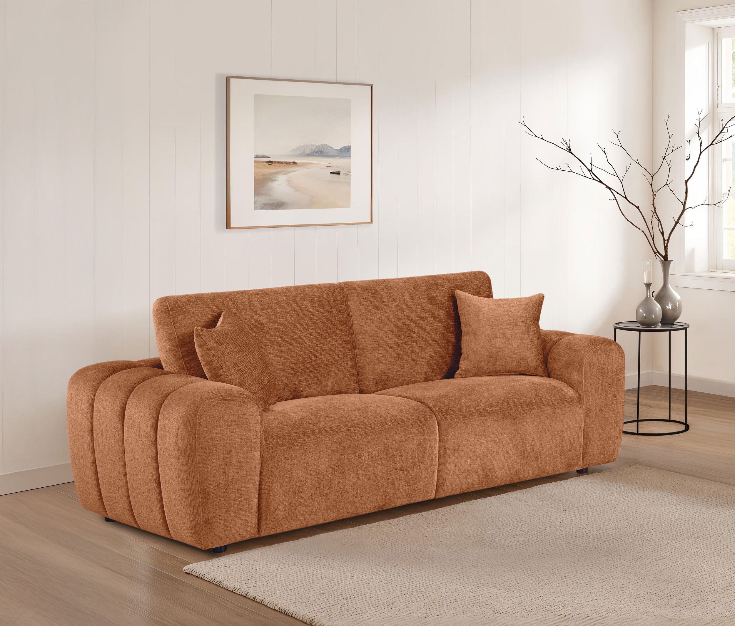 Burnett Chenille Upholstered Wide Arm Sofa Burnt Orange — view 2
