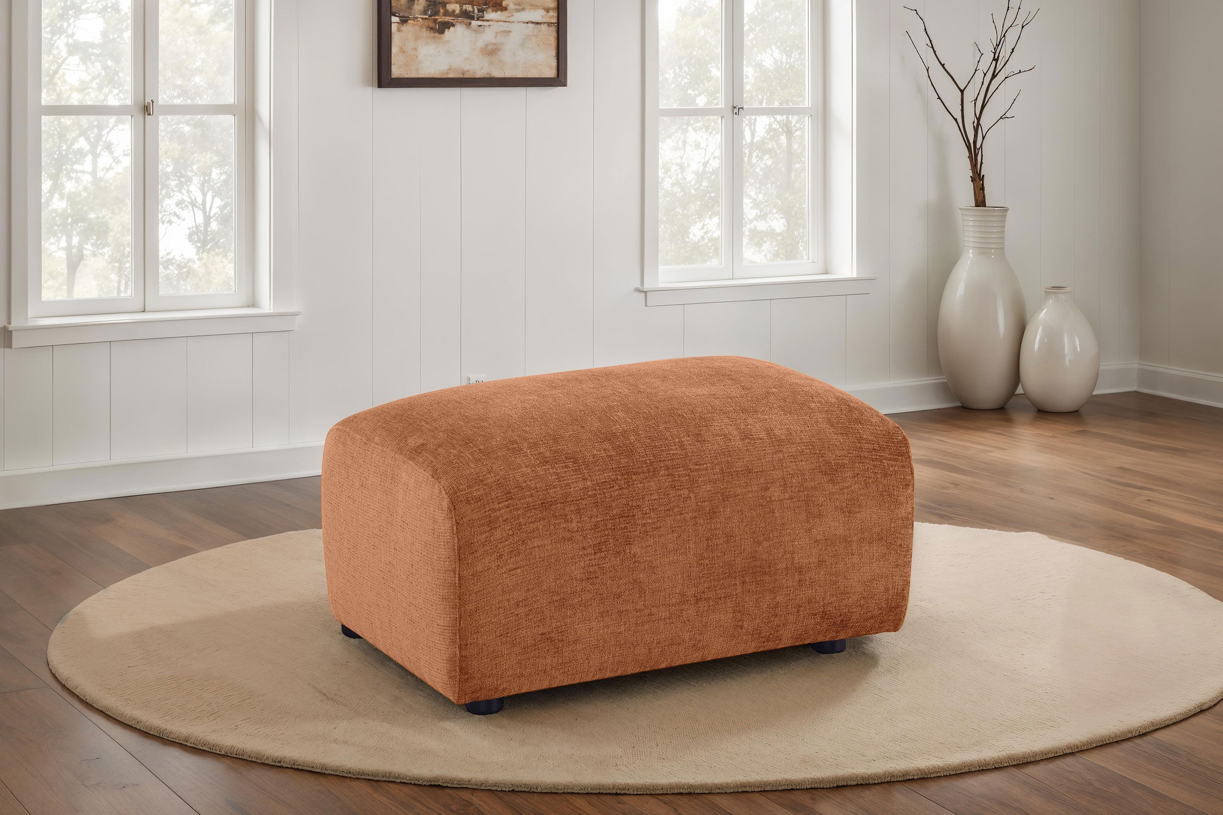 Burnett Chenille Upholstered Ottoman Burnt Orange — view 2