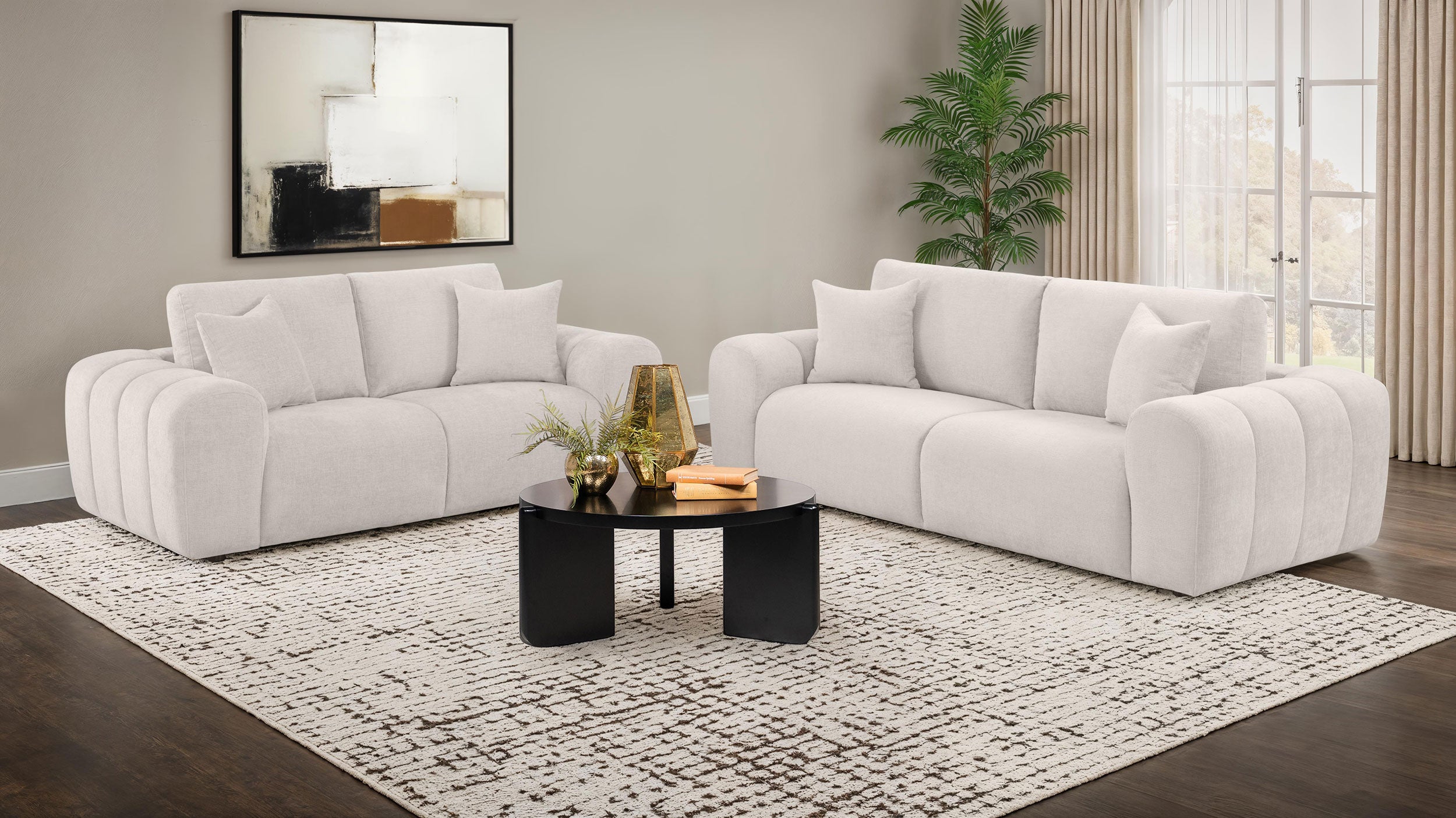 Burnett Chenille Upholstered Wide Arm Sofa Ivory — view 11