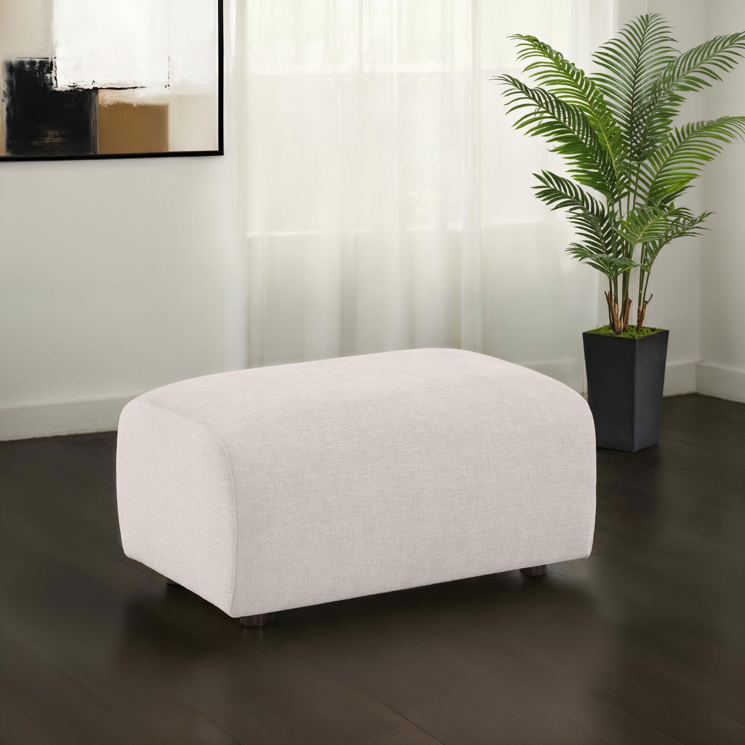 Burnett Chenille Upholstered Ottoman Ivory — view 2