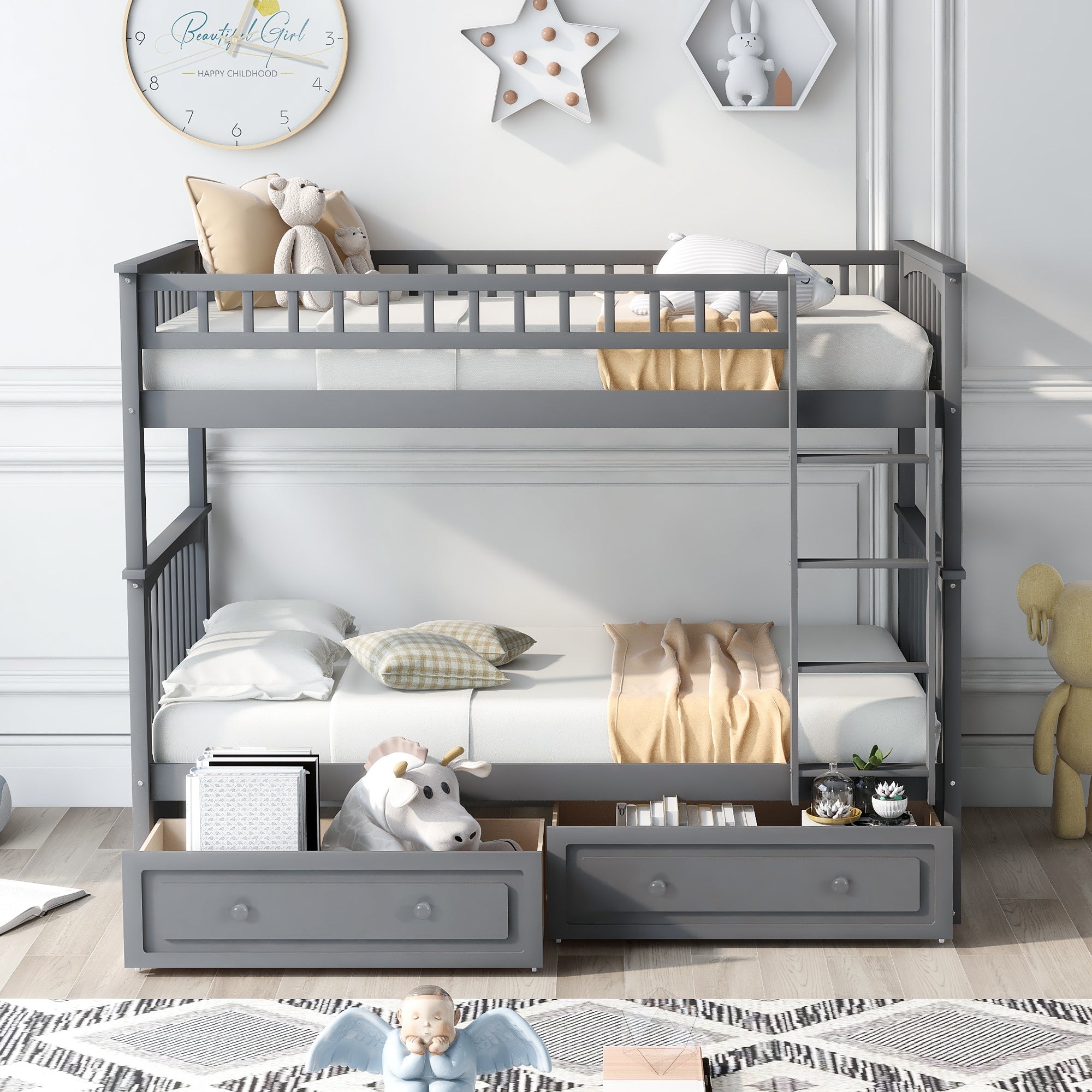 Twin over Twin Bunk Bed with Drawers, Convertible Beds, Gray(Old SKU: SM000240AAE-1) - Atlantic Fine Furniture Melbourne FL