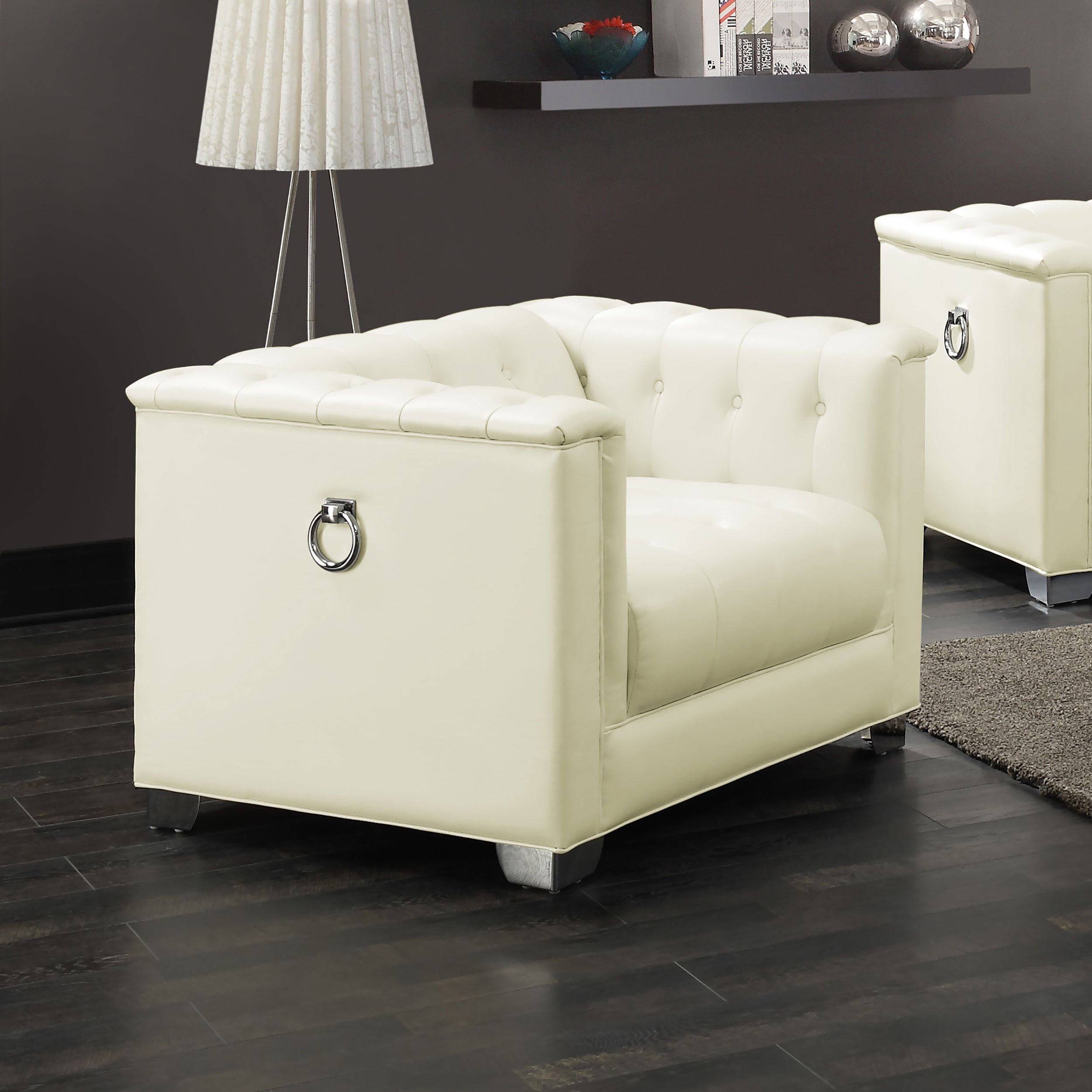Chaviano Upholstered Track Arm Accent Chair Pearl White — view 2