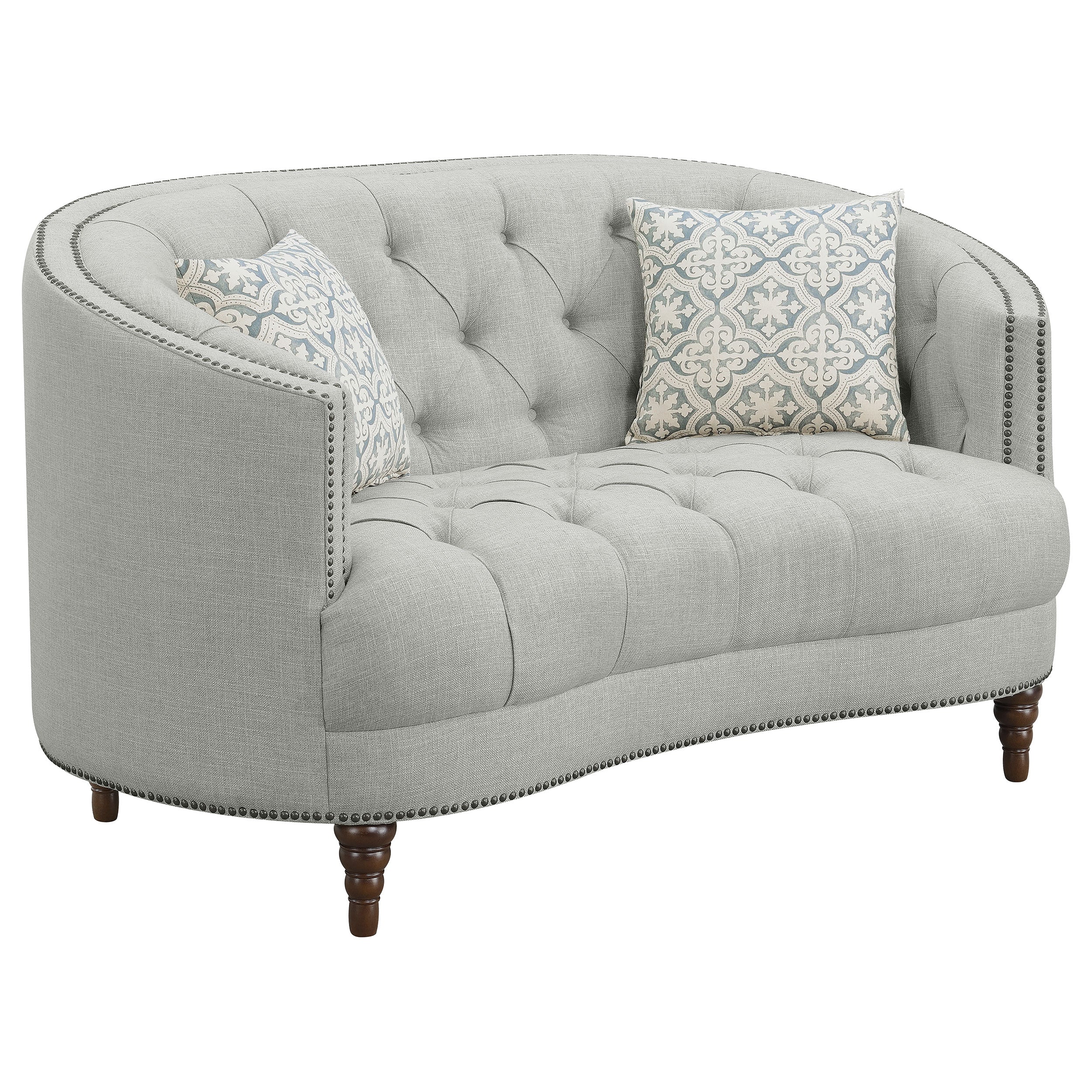 Avonlea Upholstered Sloped Arm Loveseat Grey Fabric — view 1