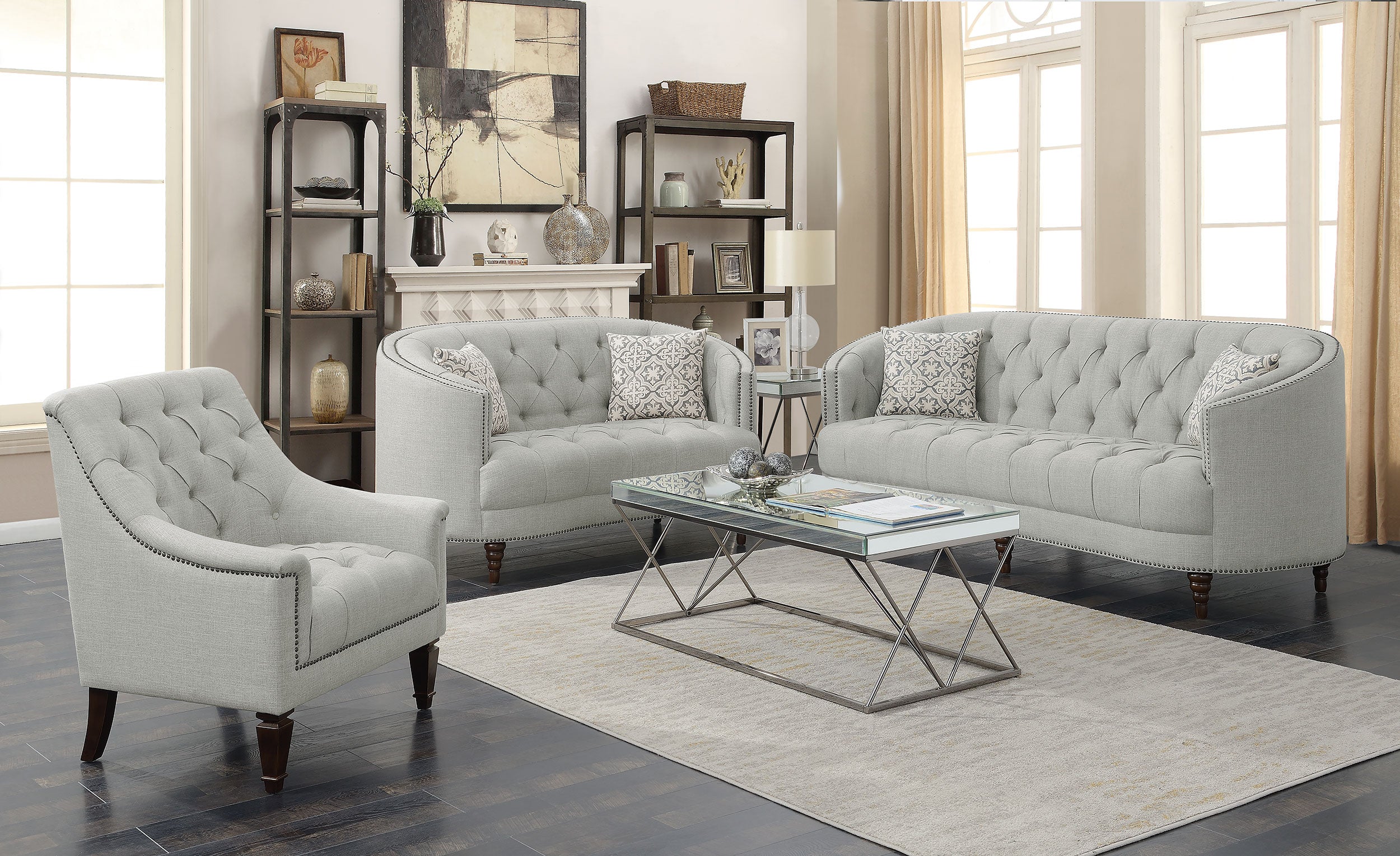 Avonlea Upholstered Sloped Arm Loveseat Grey Fabric — view 14