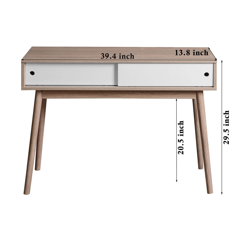 Rustic Entryway Console Table With Sliding White Doors And Wood Legs - Natural