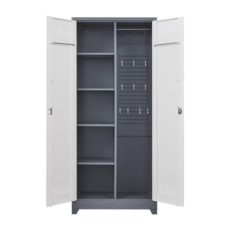 Metal Storage Cabinets, Cleaning Tool Cabinet With Locking Door, Tall Broom Tool Organizer And Storage, Large Storage Cabinet For Kitchen