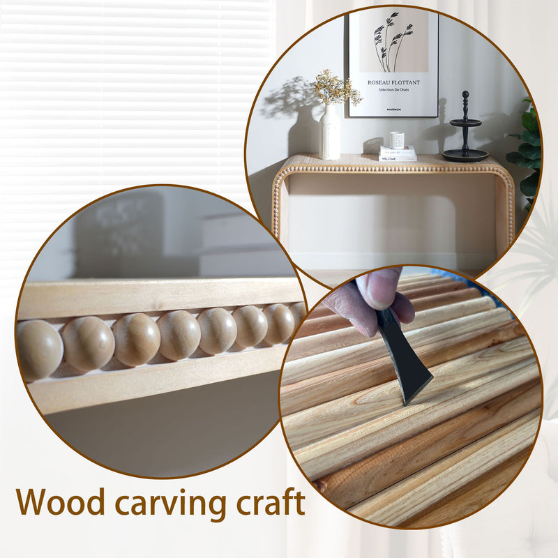 Console Table With Wood Beads Curved Waterfall Style Table - Antique Natural / Natural / Rustic / Natural / White