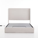 Caron - Queen Size Upholstered Wingback Bed With Adjustable Base Bundle Set - Ivory