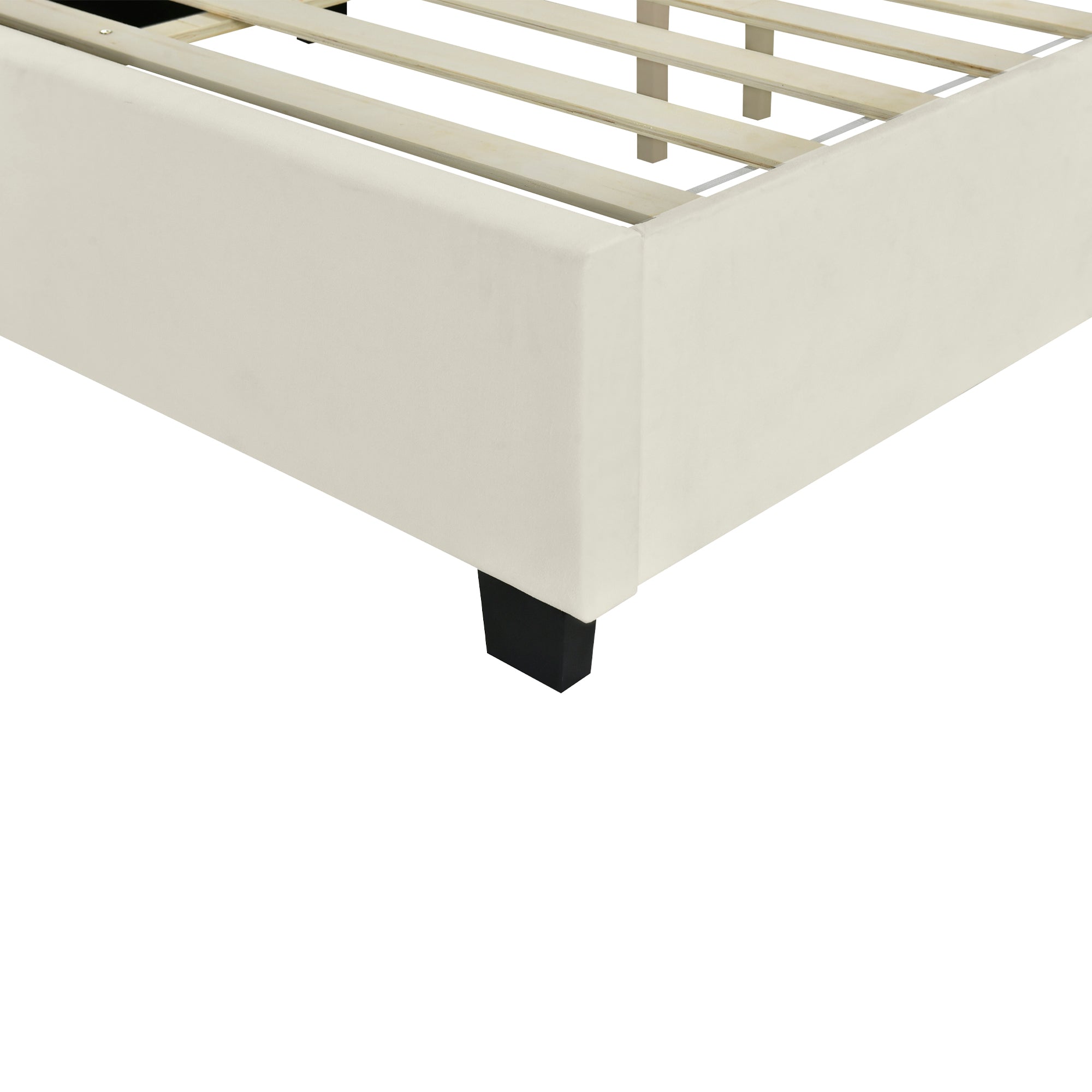 Queen Size Upholstered Platform Bed with Big Headboard, Bedroom Furniture, Velvet, Beige - Atlantic Fine Furniture Melbourne FL