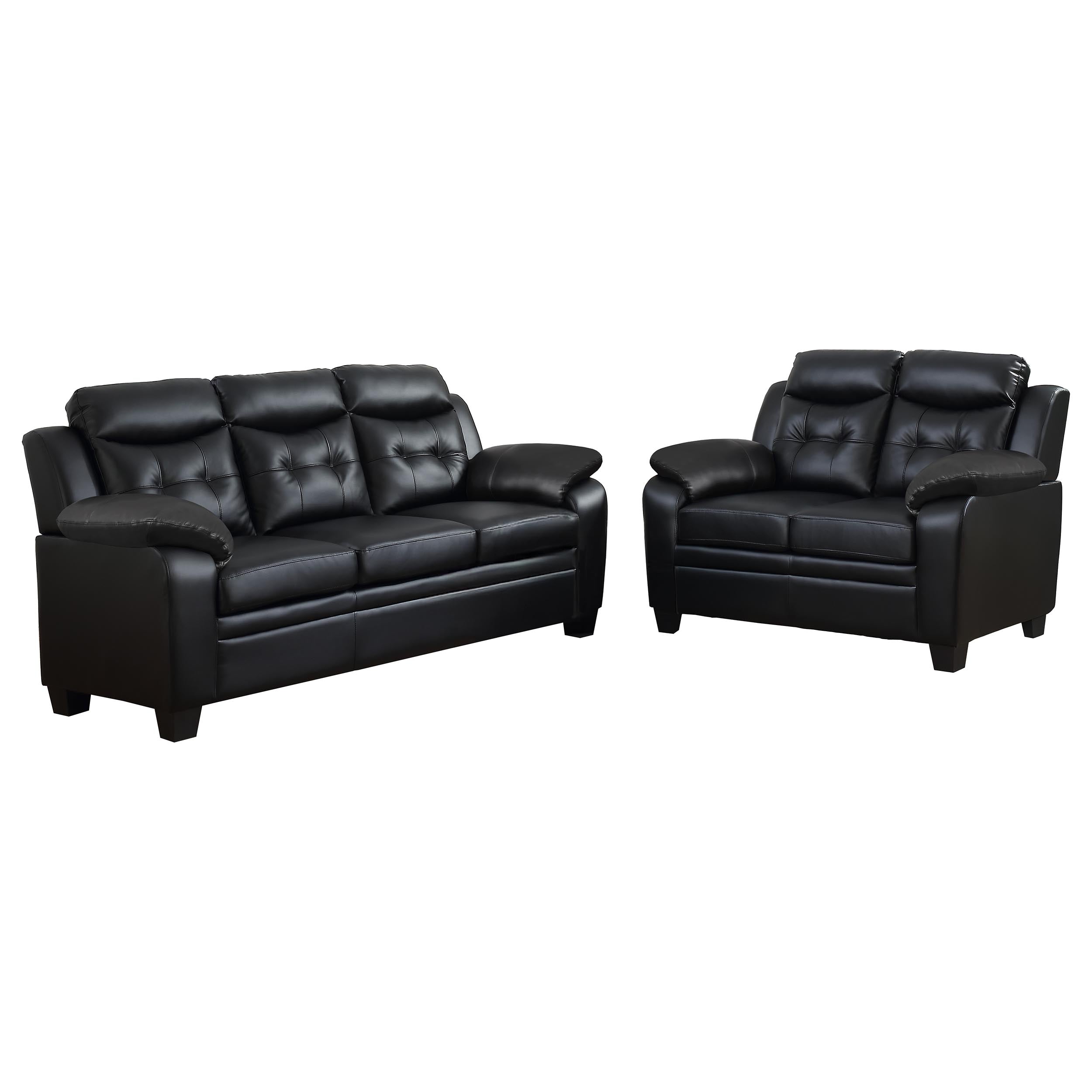 Finley 2-piece Upholstered Padded Arm Tufted Sofa Set Black — view 2