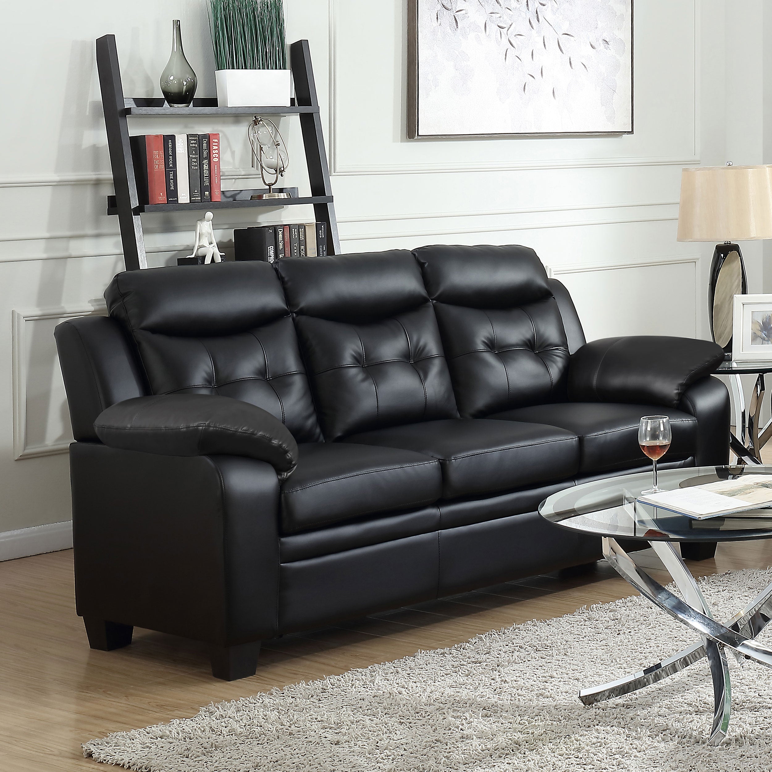 Finley Upholstered Padded Arm Tufted Sofa Black — view 2
