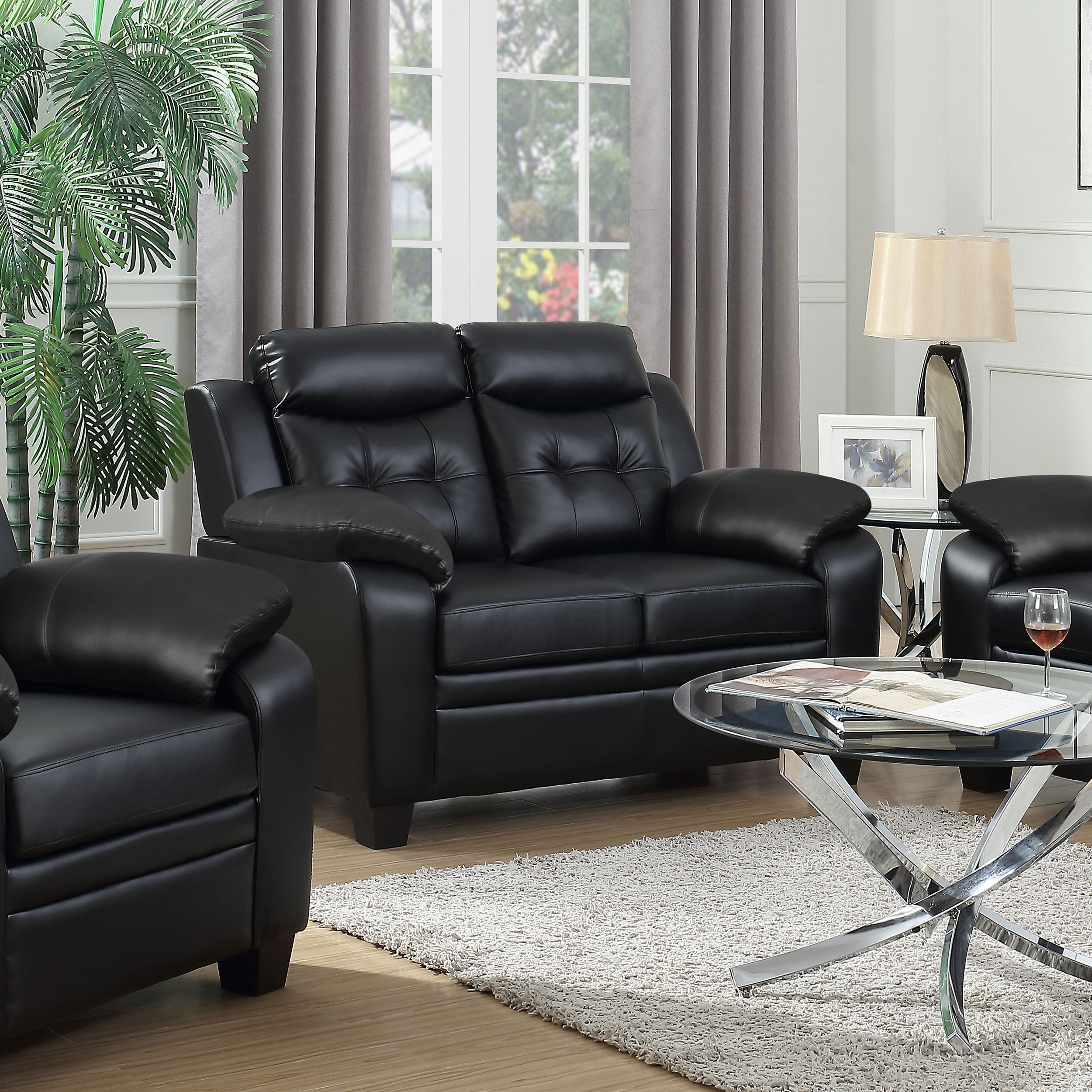Finley Upholstered Padded Arm Tufted Loveseat Black — view 1