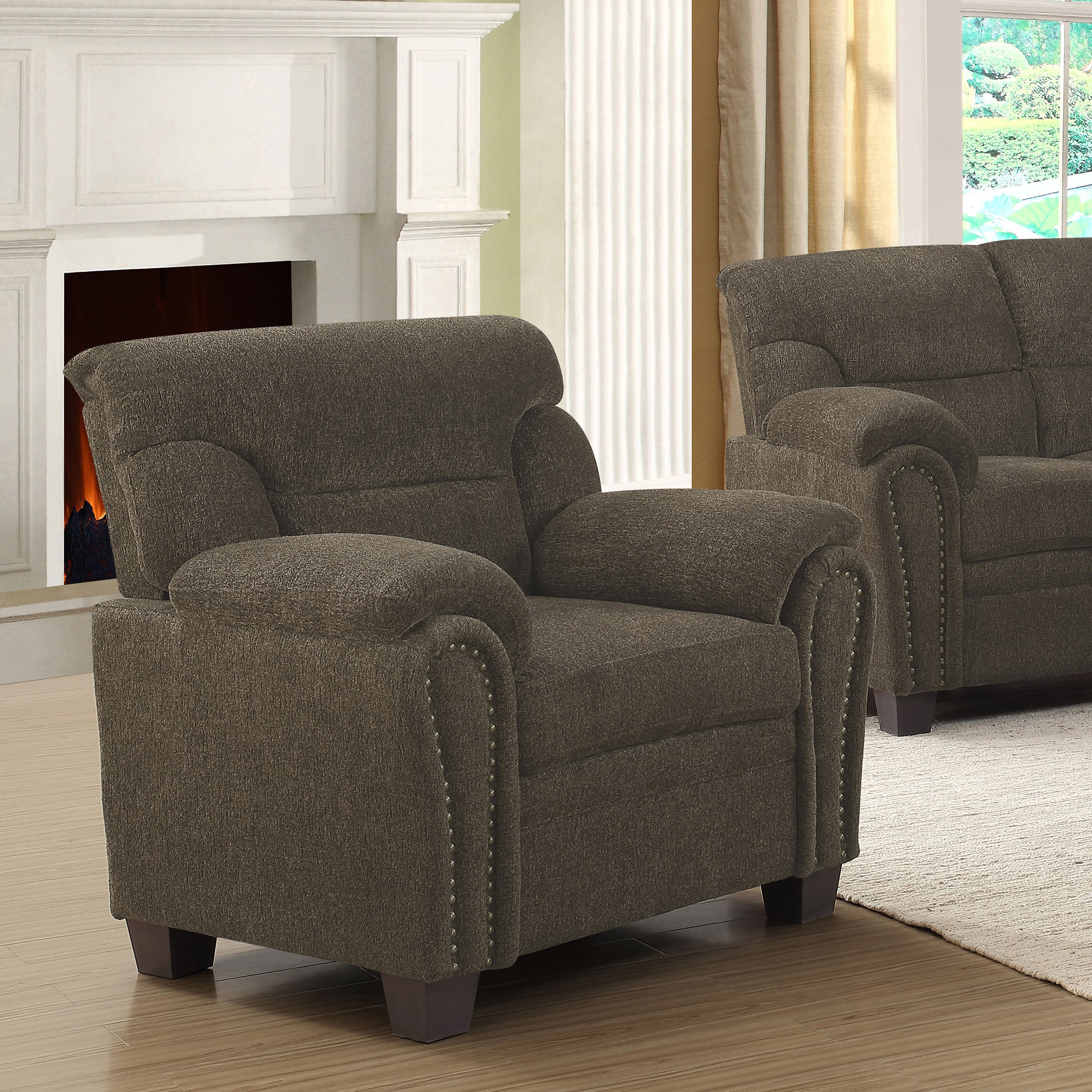 Clementine Upholstered Padded Arm Accent Chair Brown — view 2