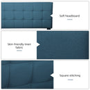 Queen Size Upholstered Platform Bed Linen Bed Frame with Lights Square Stitched Adjustable Headboard Strong Bed Slats System No Box Spring Needed Blue