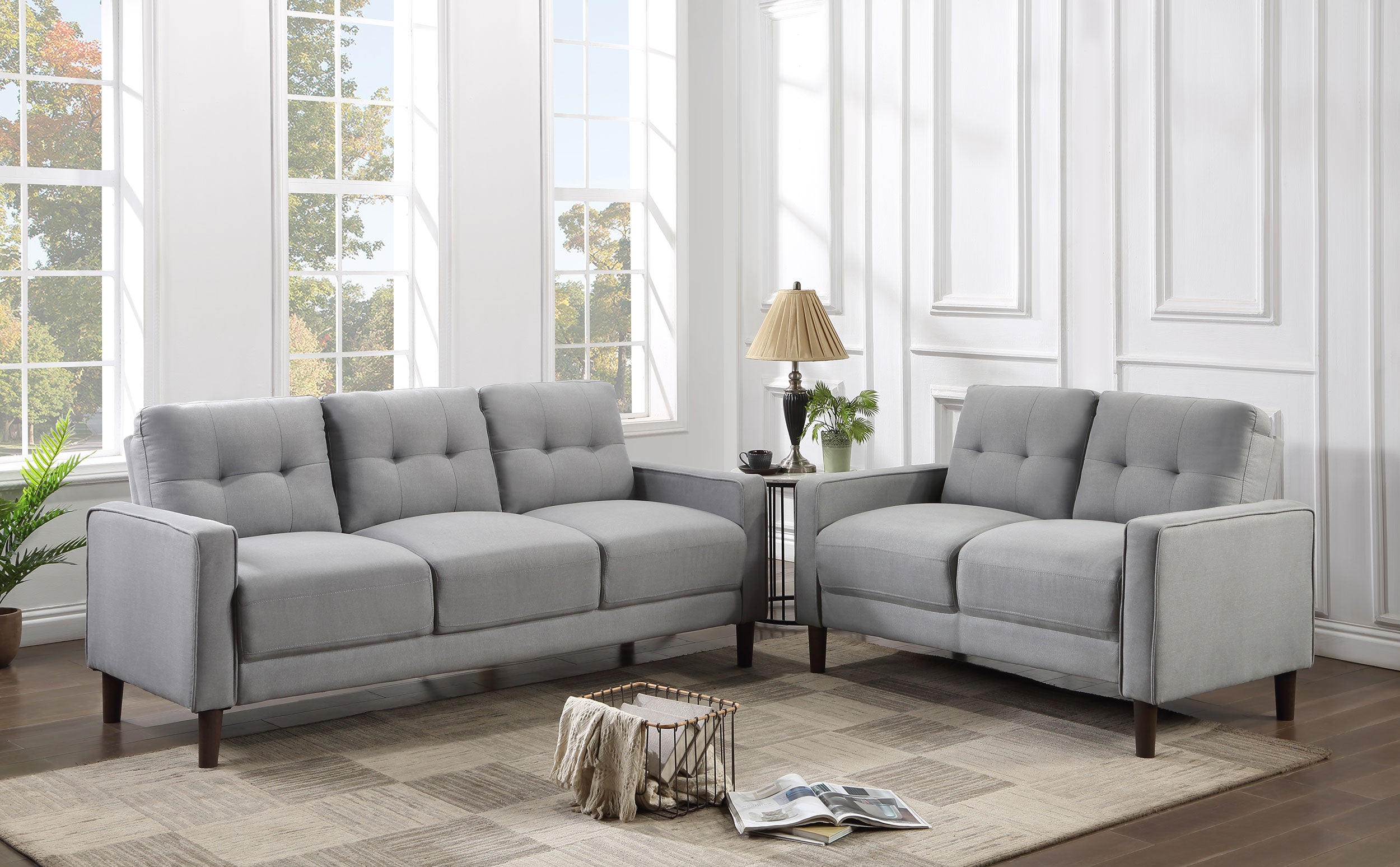 Bowen 2-piece Upholstered Track Arm Tufted Sofa Set Grey — view 1