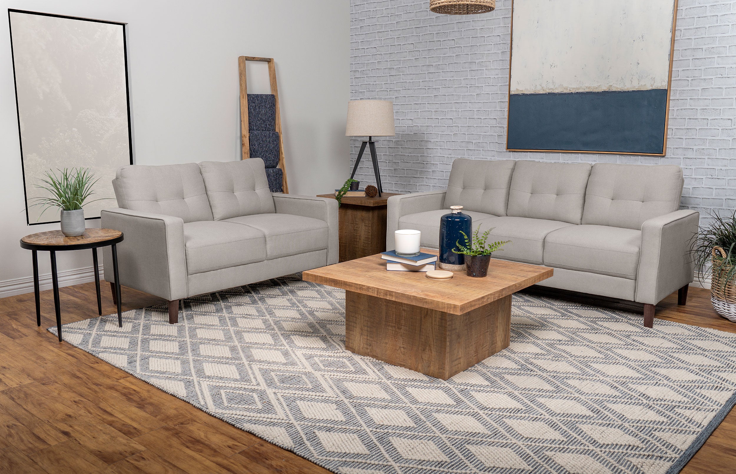 Bowen 2-piece Upholstered Track Arm Tufted Sofa Set Beige — view 1
