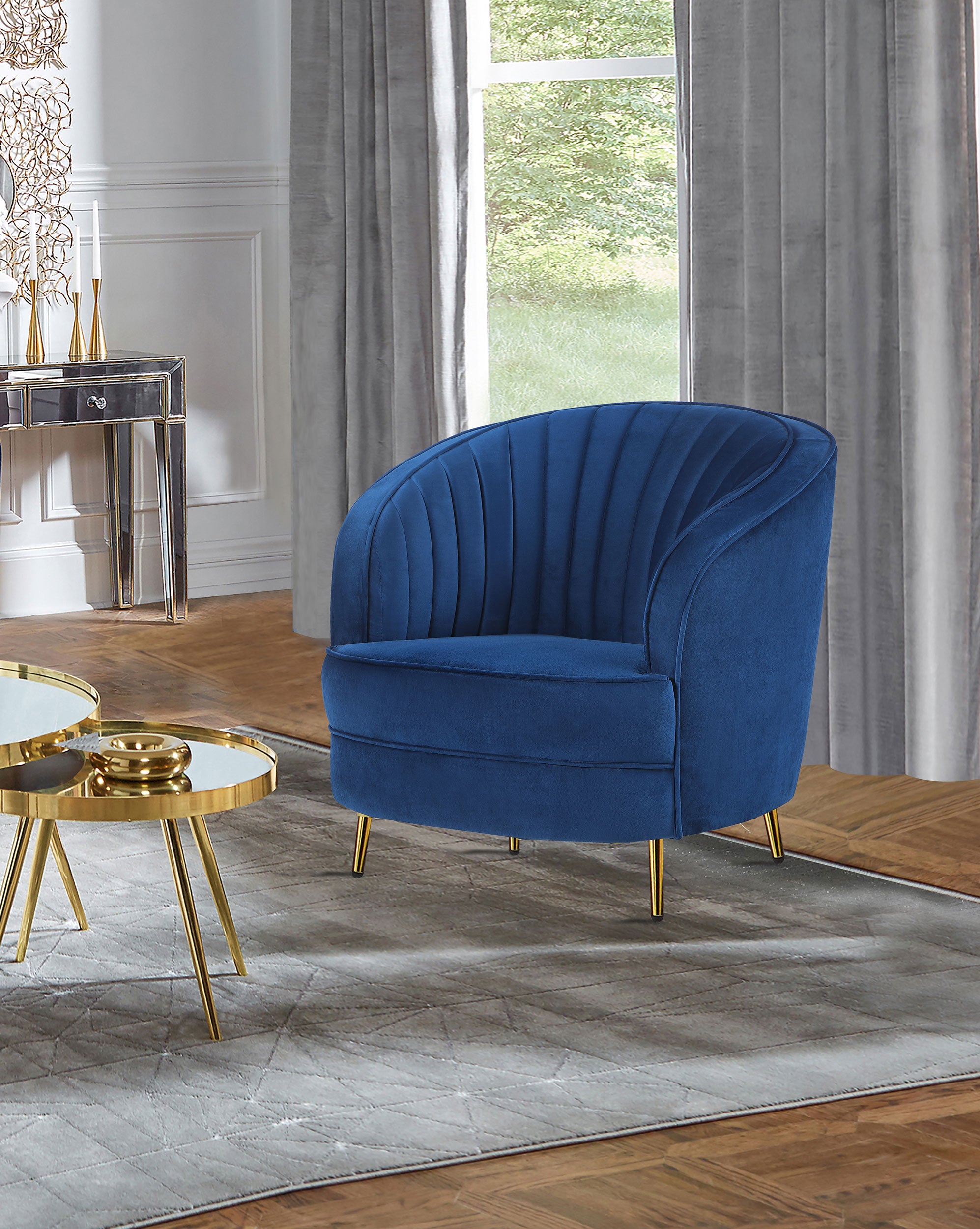 Sophia Upholstered Channel Tufted Barrel Accent Chair Blue — view 2
