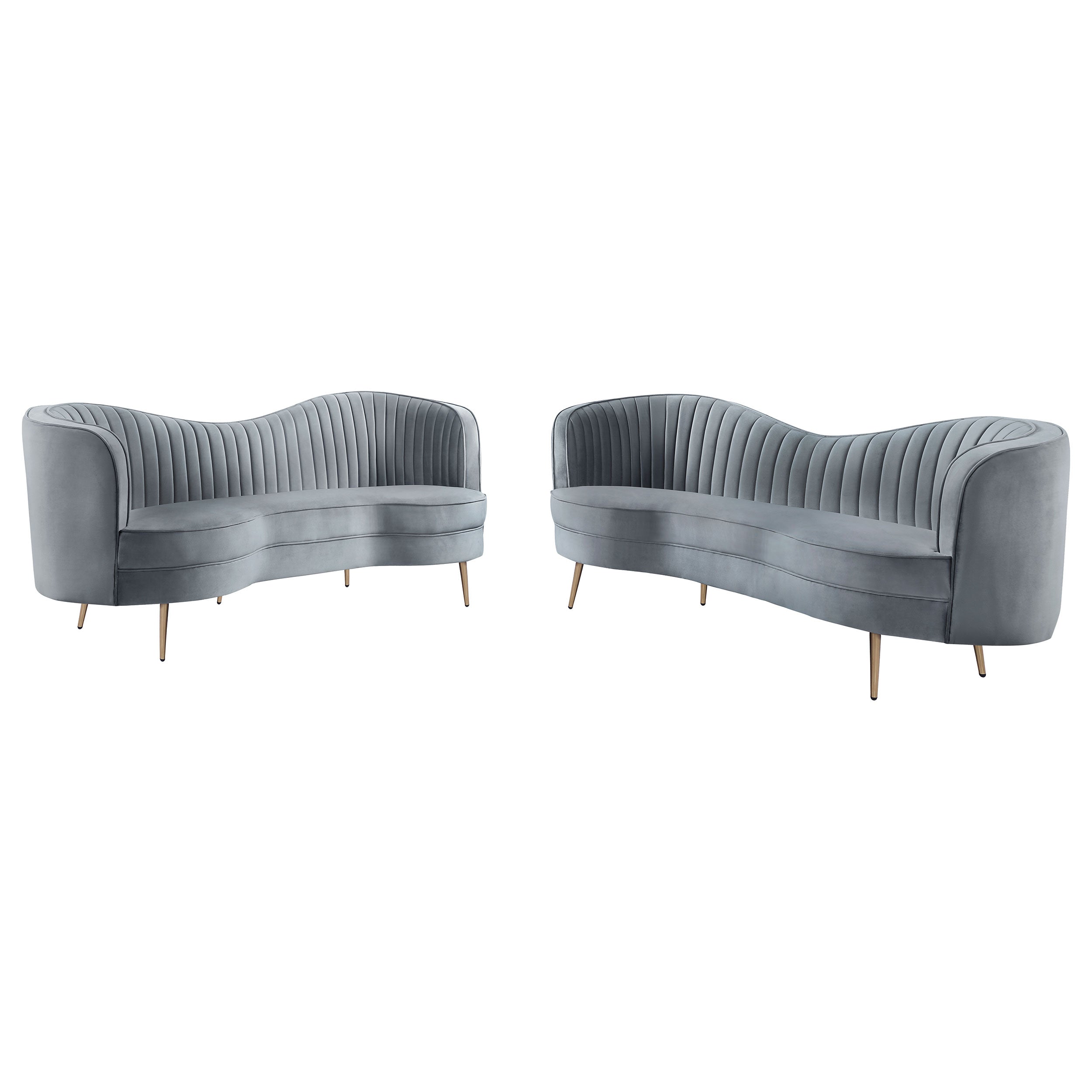 Sophia 2-piece Upholstered Channel Tufted Sofa Set Grey — view 2
