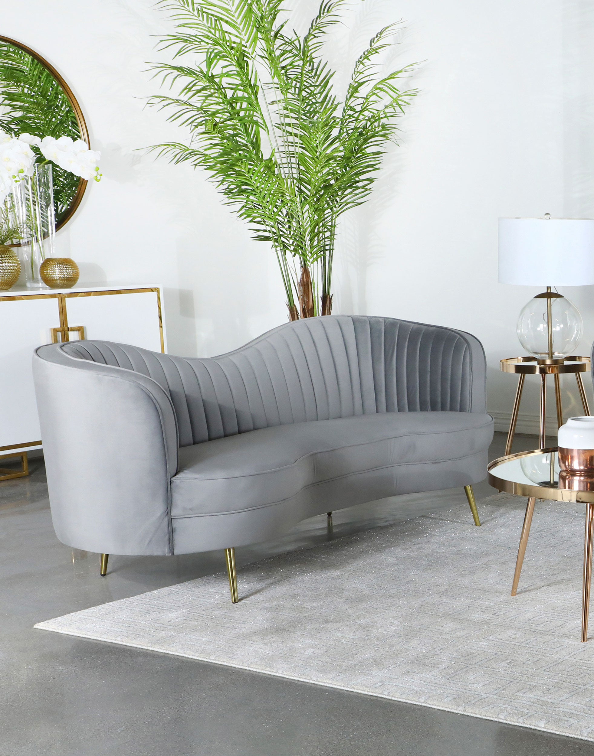 Sophia Upholstered Channel Tufted Sofa Grey — view 2