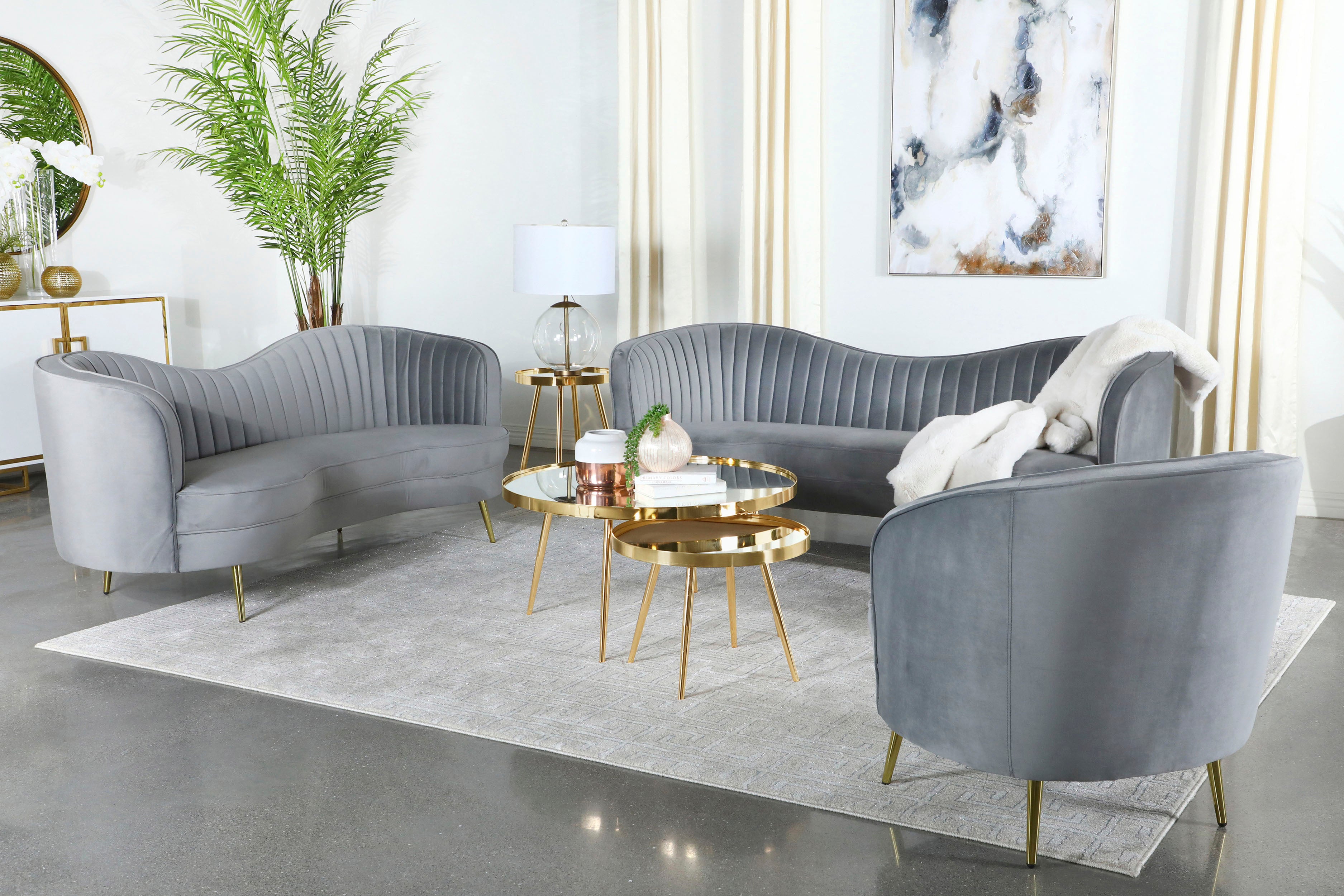 Sophia Upholstered Channel Tufted Sofa Grey — view 10