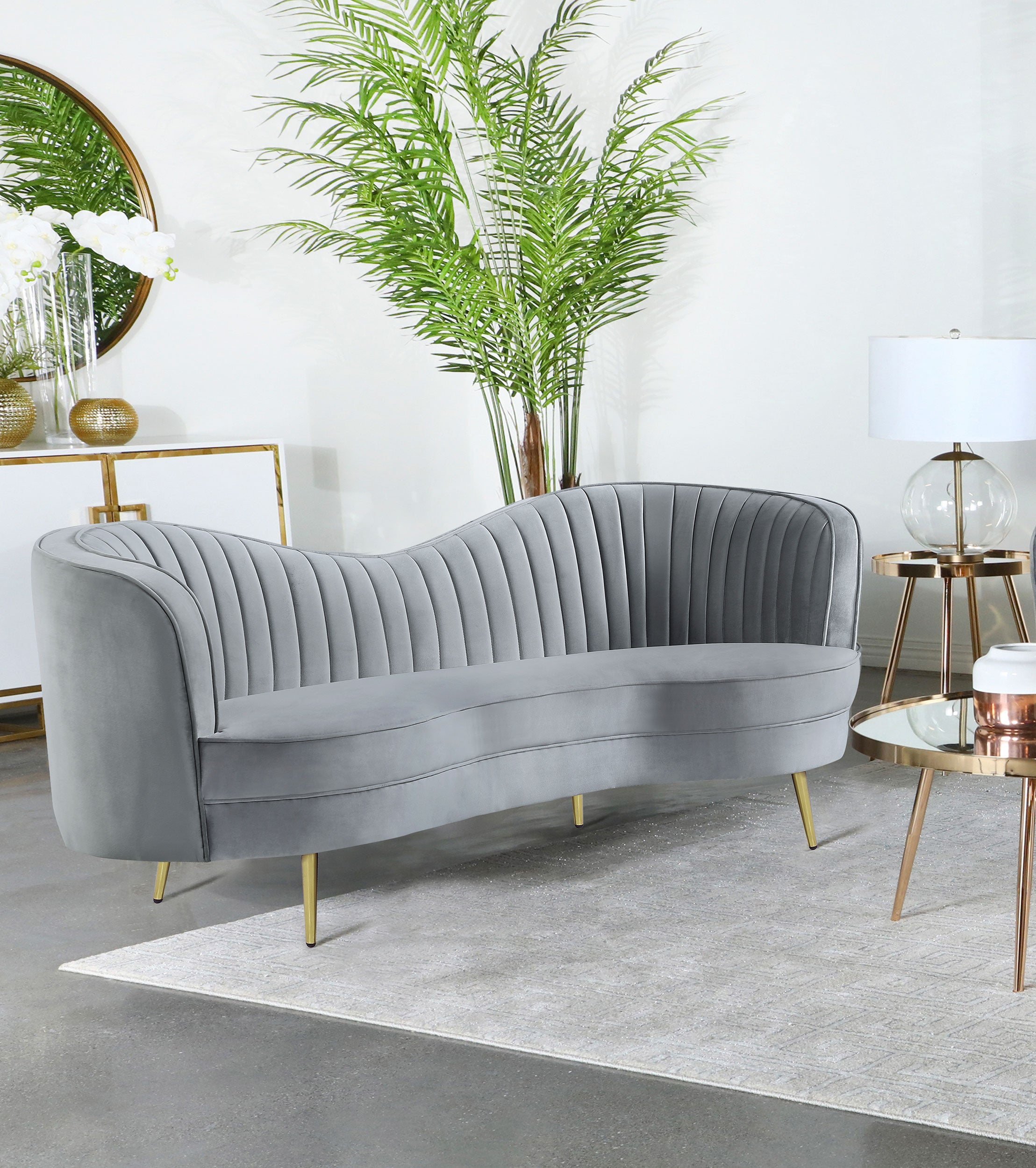 Sophia Upholstered Channel Tufted Loveseat Grey — view 2