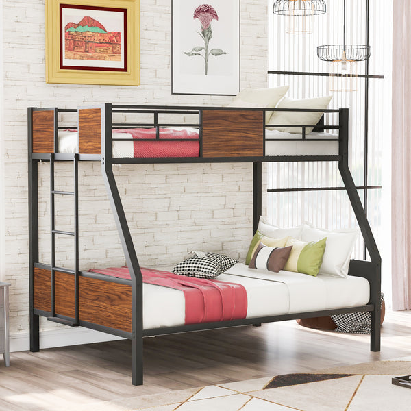 Twin-over-full bunk bed modern style steel frame bunk bed with safety rail, built-in ladder for bedroom, dorm, boys, girls, adults (OLD SKU:LP000090AAD)