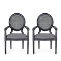 French Country Style Wood And Cane Upholstered Dining Chair Set