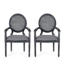 French Country Style Wood And Cane Upholstered Dining Chair Set