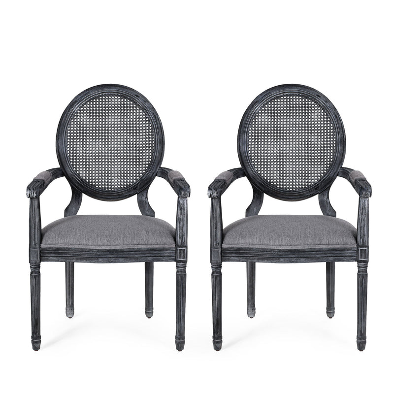 French Country Style Wood And Cane Upholstered Dining Chair Set