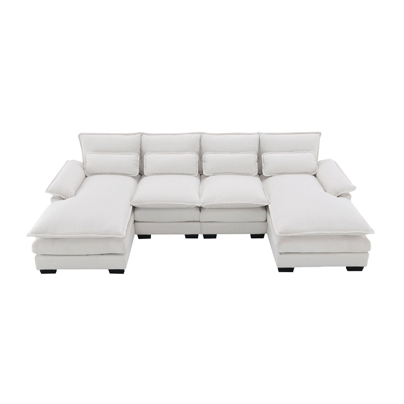 Modern U-Shaped Sectional Sofa With Waist Pillows, 6 Seat Upholstered Symmetrical Sofa Furniture, Sleeper Sofa Couch With Chaise Lounge For Living Room