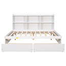 Full Bed with Side Bookcase, Drawers,White