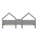 Double Platform Bed With House Shaped Headboard And Built In Nightstand