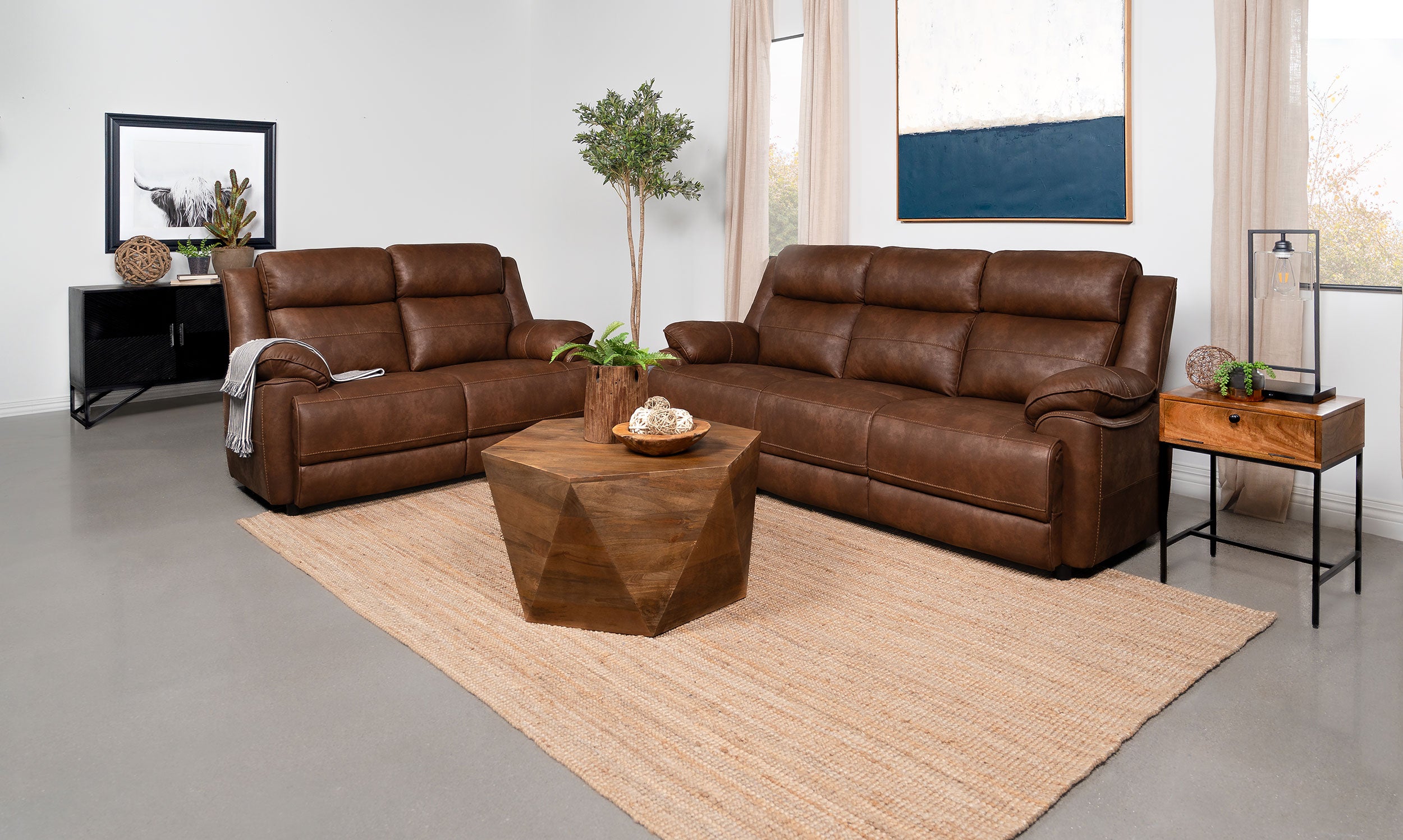 Ellington 2-piece Upholstered Padded Arm Sofa Set Dark Brown — view 1