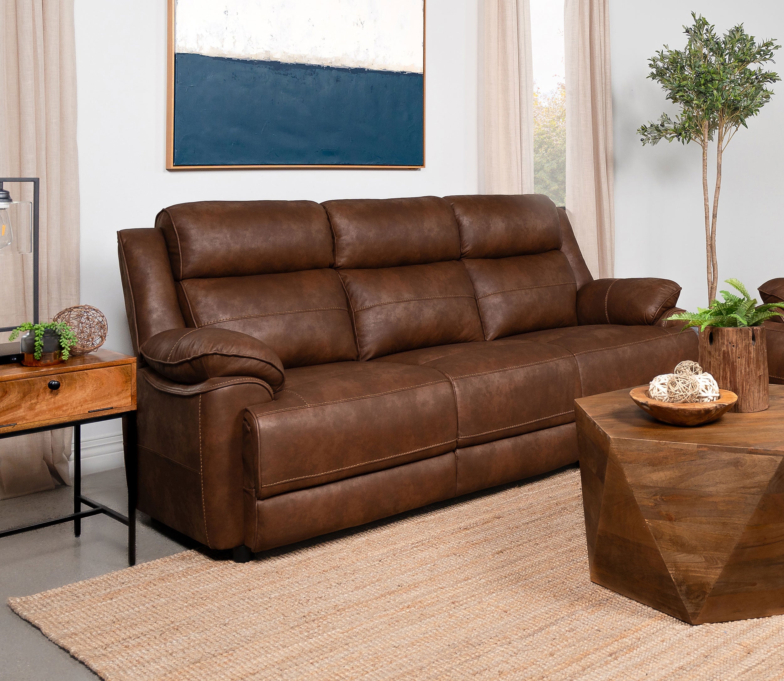 Ellington Upholstered Padded Arm Sofa Dark Brown — view 2