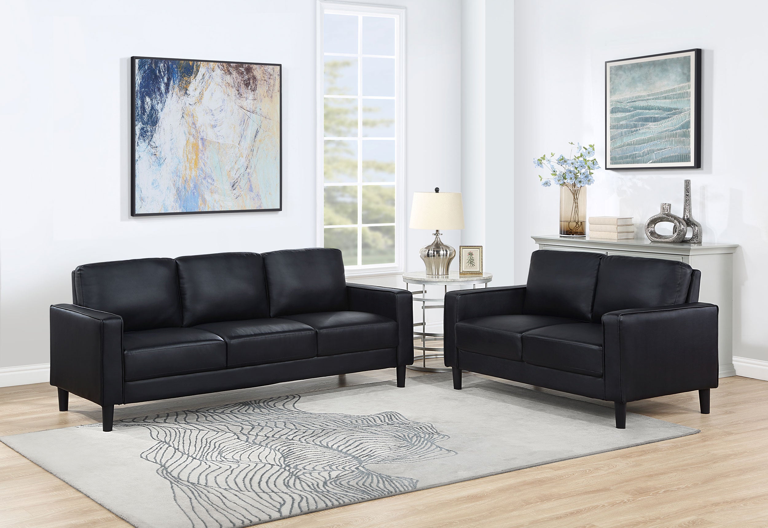 Ruth 2-piece Upholstered Track Arm Sofa Set Black — view 1