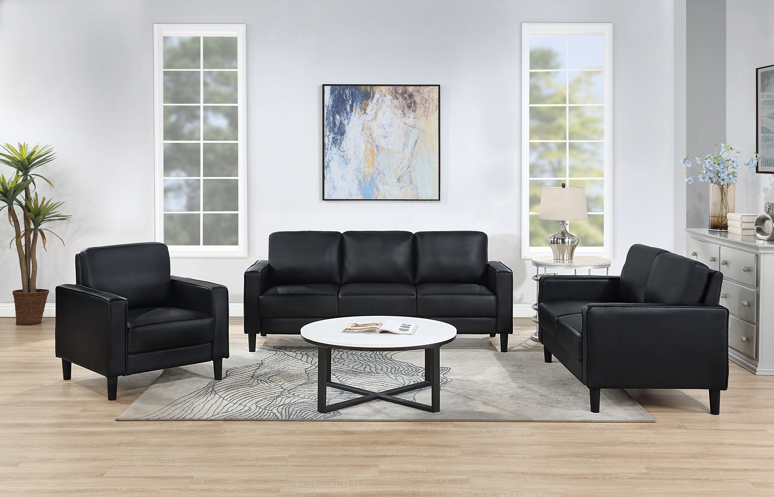 Ruth 3-piece Upholstered Track Arm Sofa Set Black — view 1