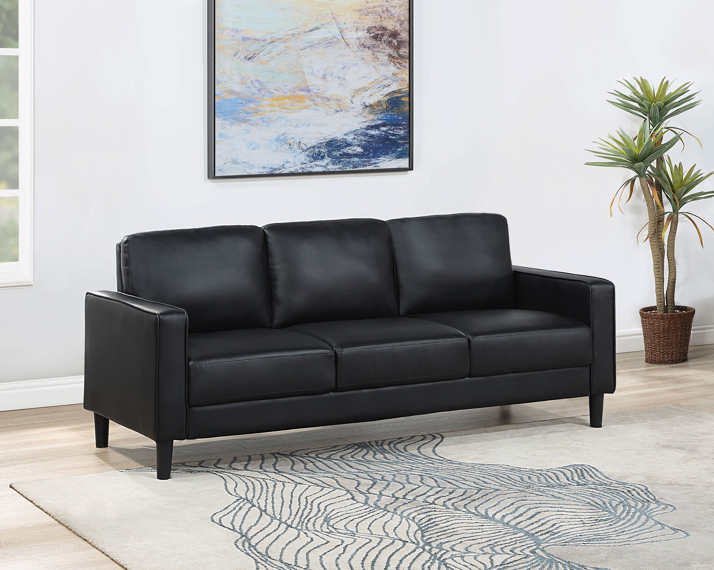 Ruth Upholstered Track Arm Sofa Black — view 2