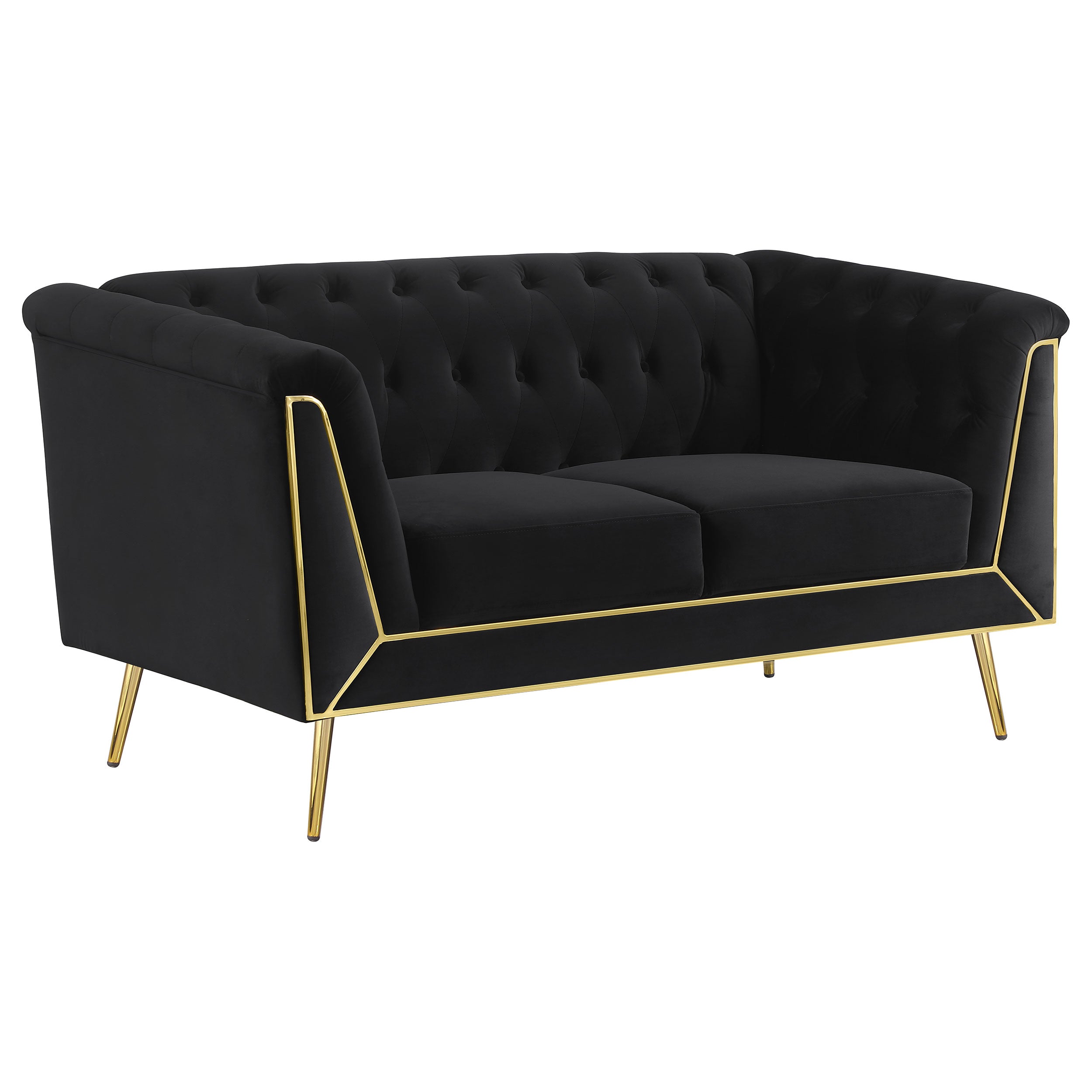 Holly Upholstered Tuxedo Arm Tufted Loveseat Black — view 1