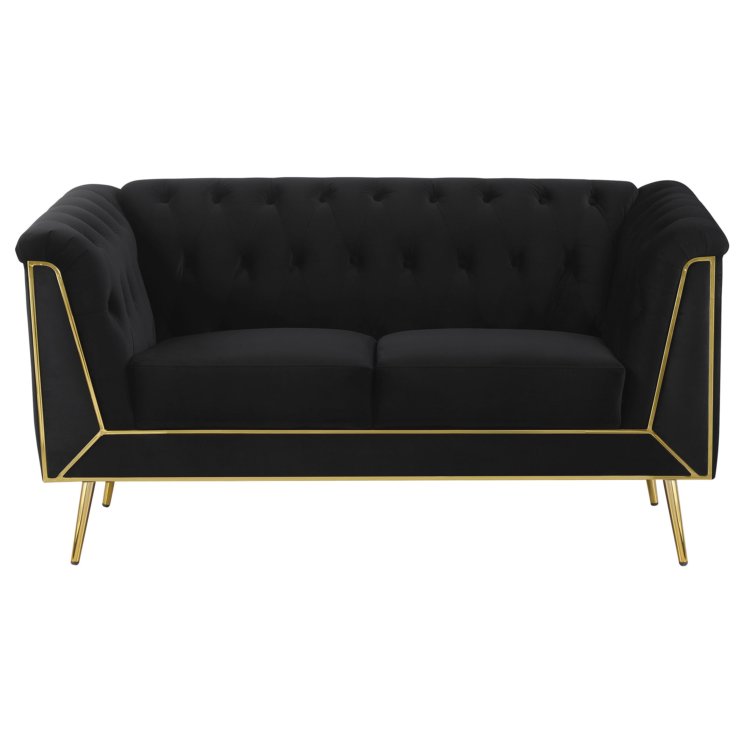 Holly Upholstered Tuxedo Arm Tufted Loveseat Black — view 3