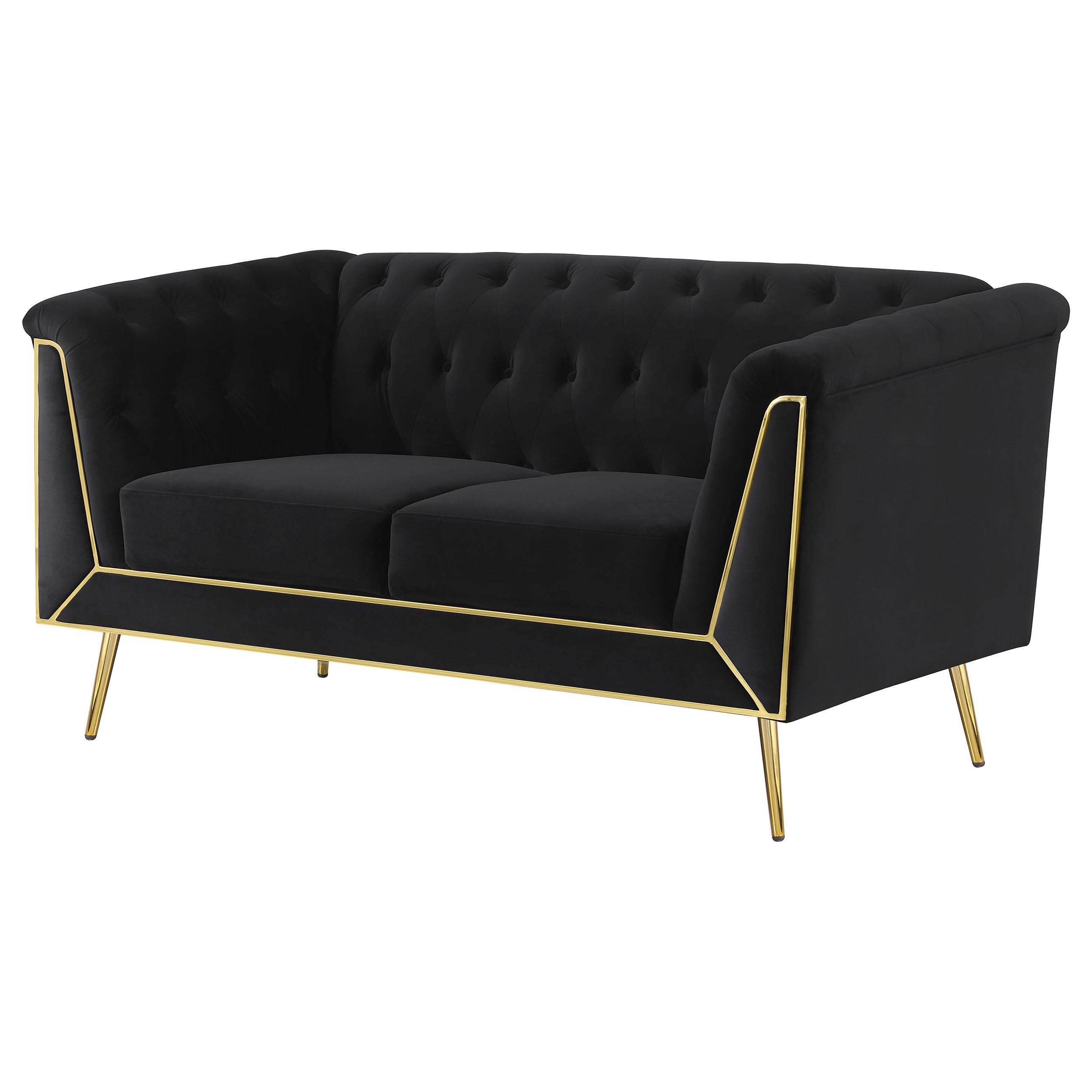 Holly Upholstered Tuxedo Arm Tufted Loveseat Black — view 4