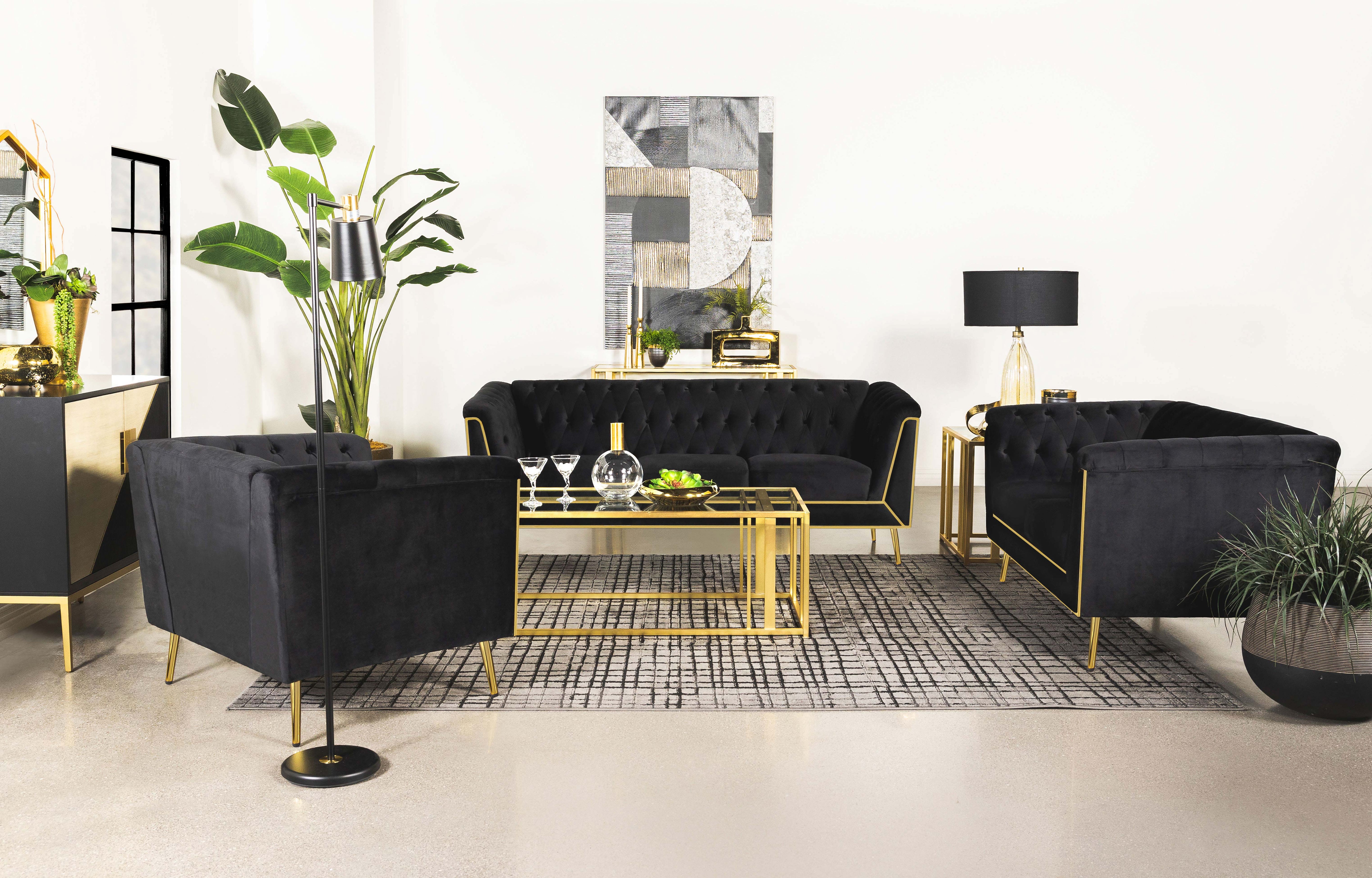 Holly Upholstered Tuxedo Arm Tufted Loveseat Black — view 12