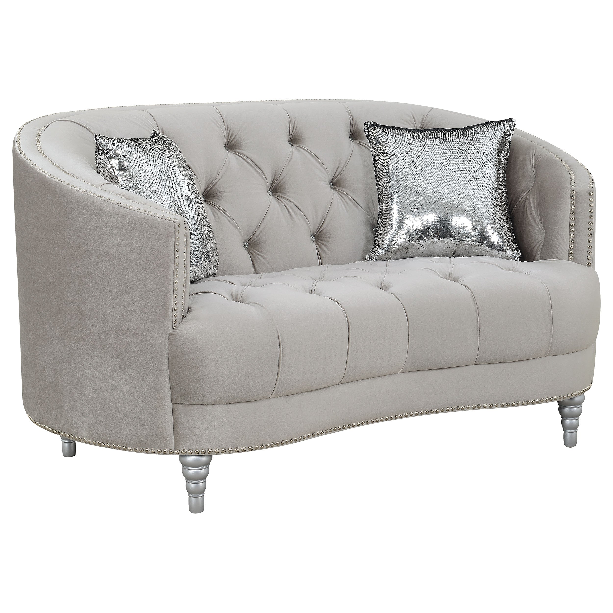 Avonlea Upholstered Sloped Arm Loveseat Grey Velvet — view 1