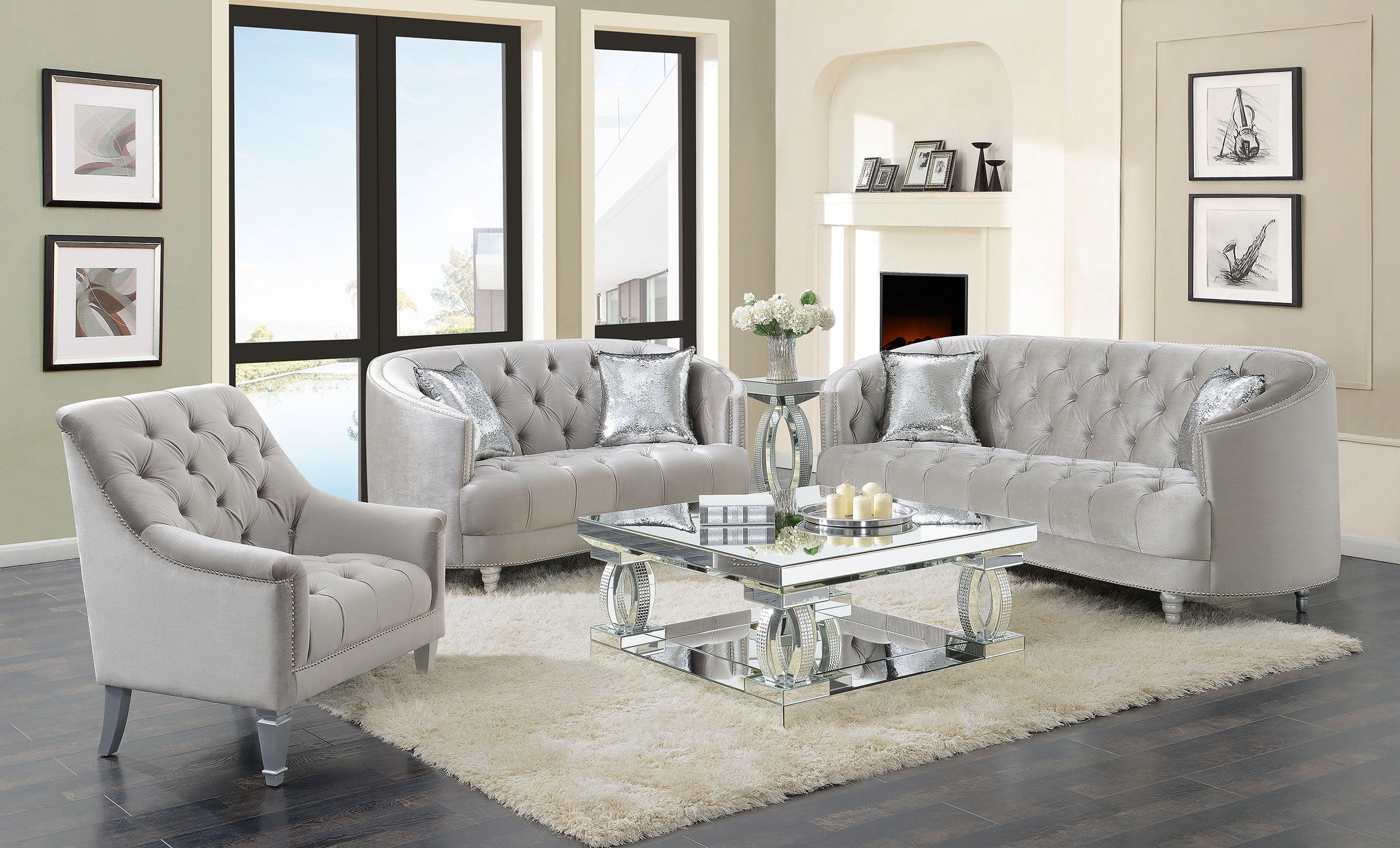 Avonlea Upholstered Sloped Arm Loveseat Grey Velvet — view 14